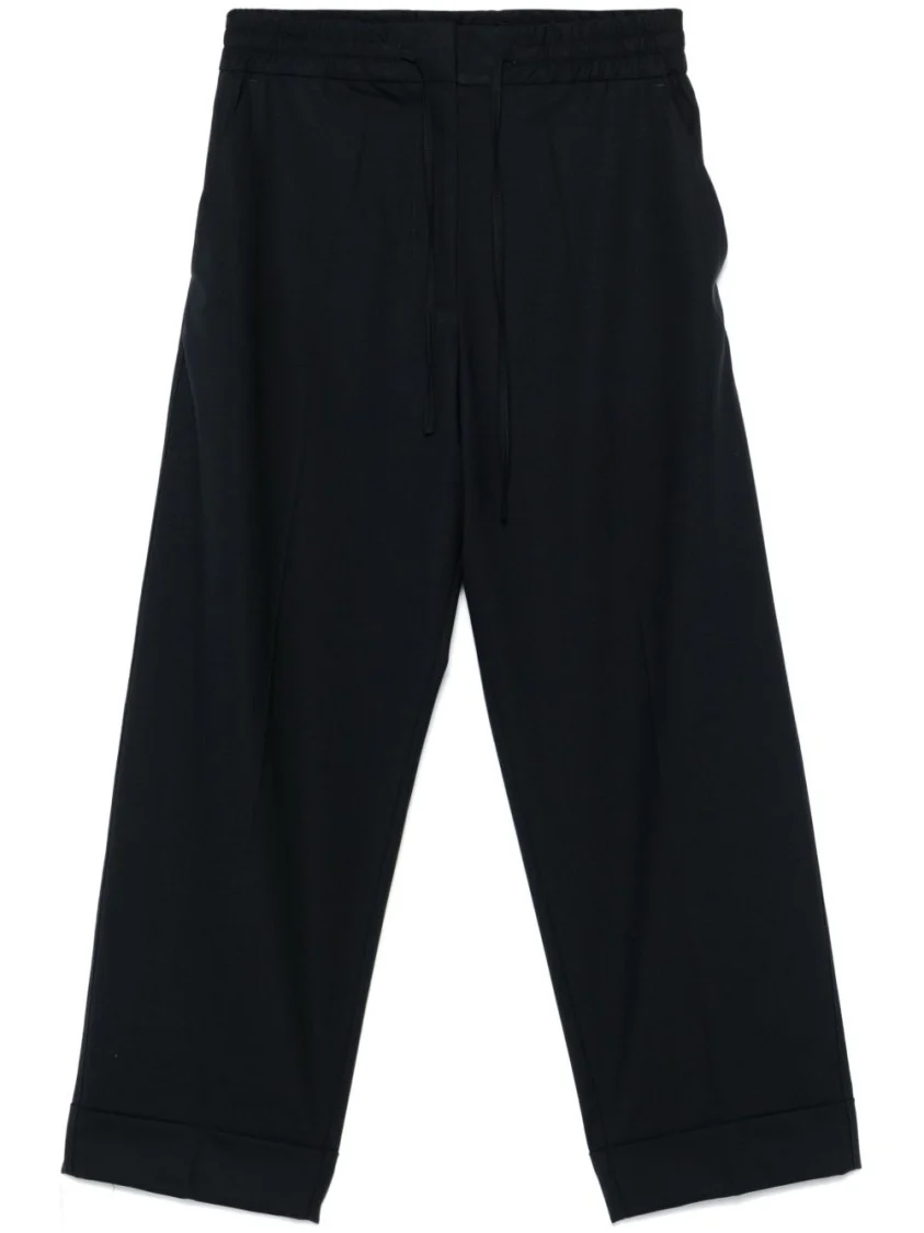 Navy Blue Relaxed Fit Pants With Concealed Fastenings