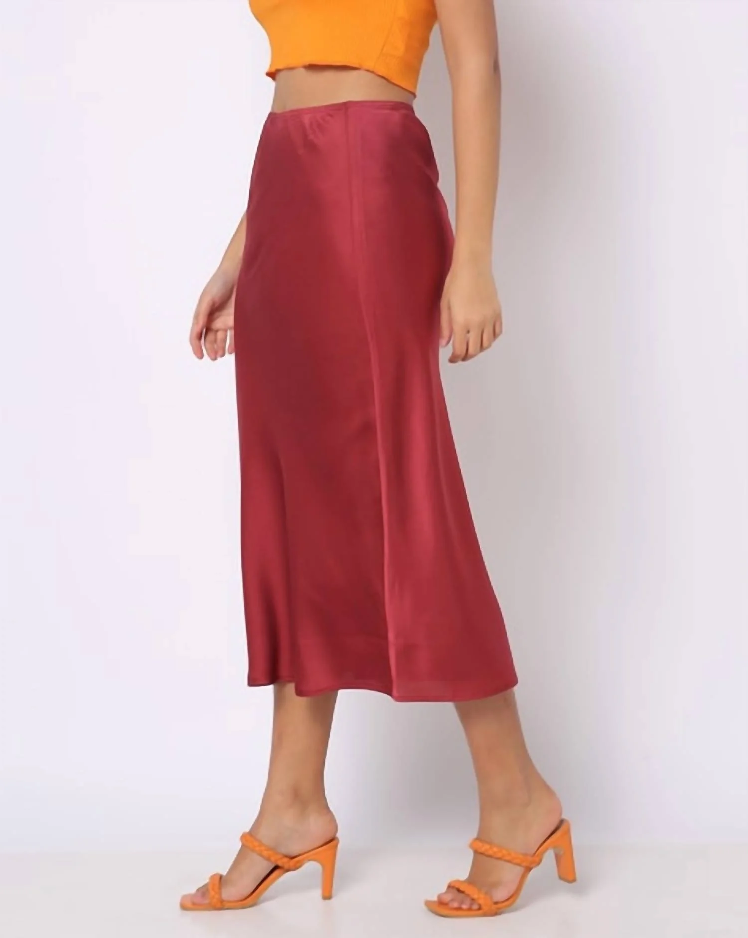 Satin Midi Skirt Wine