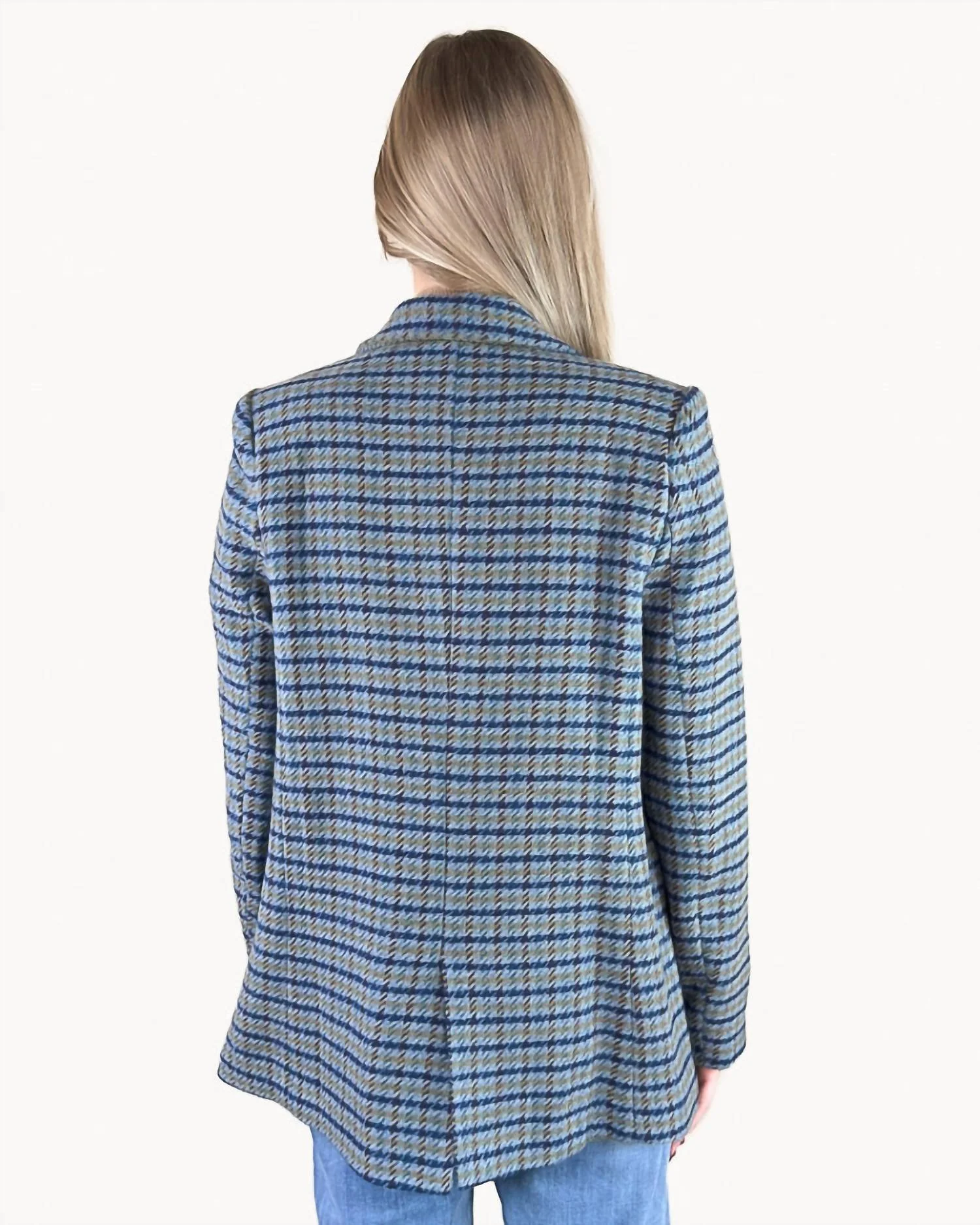 Wool Blend Houndstooth Coat In Navy