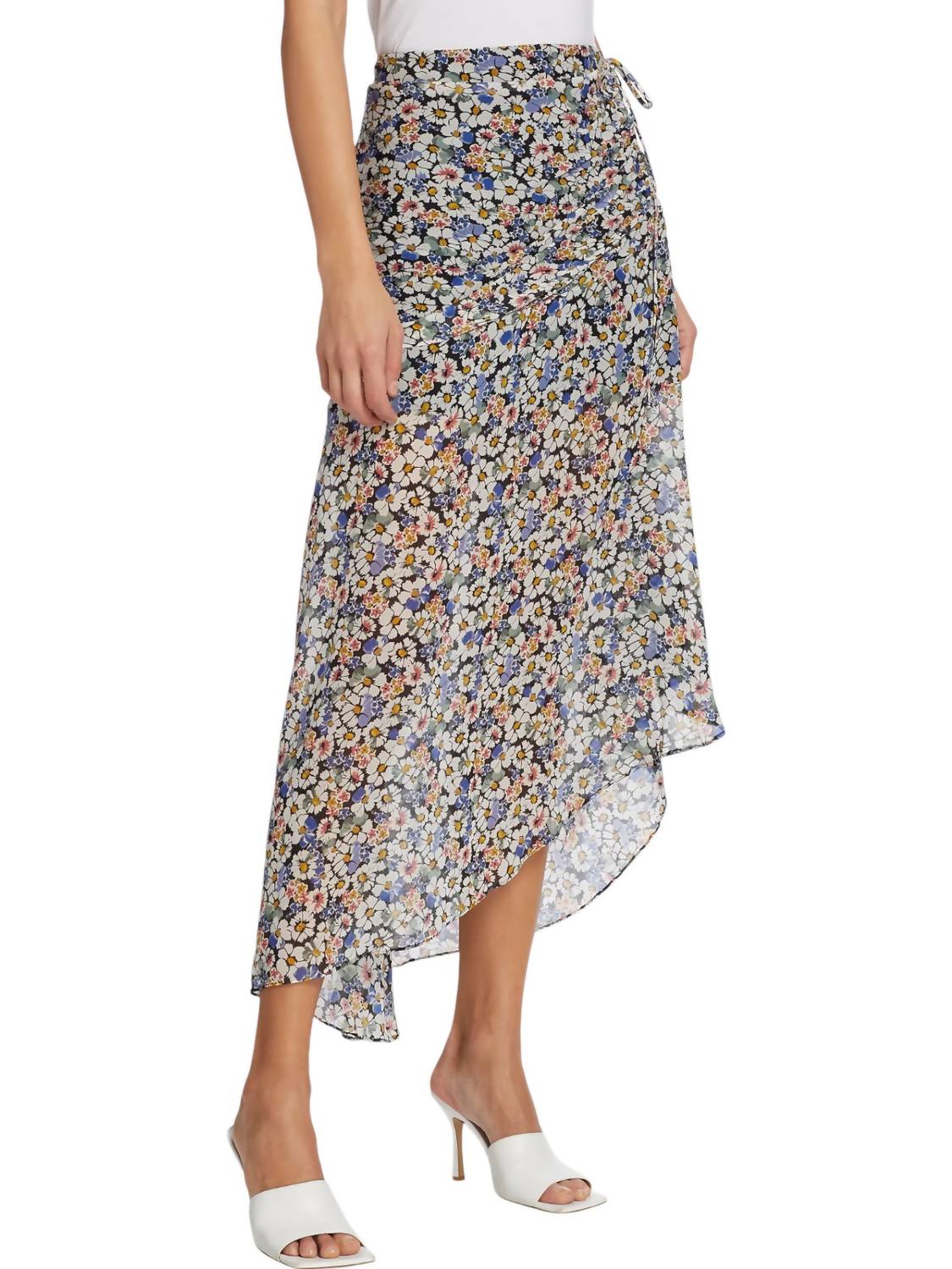 Lucien Silk Floral Midi Skirt In Black