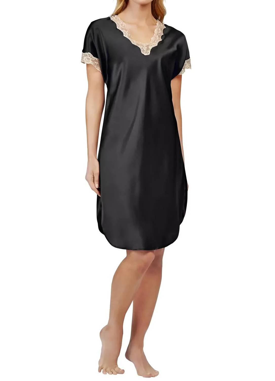 Charming Charmeuse Sleep Gown In Black