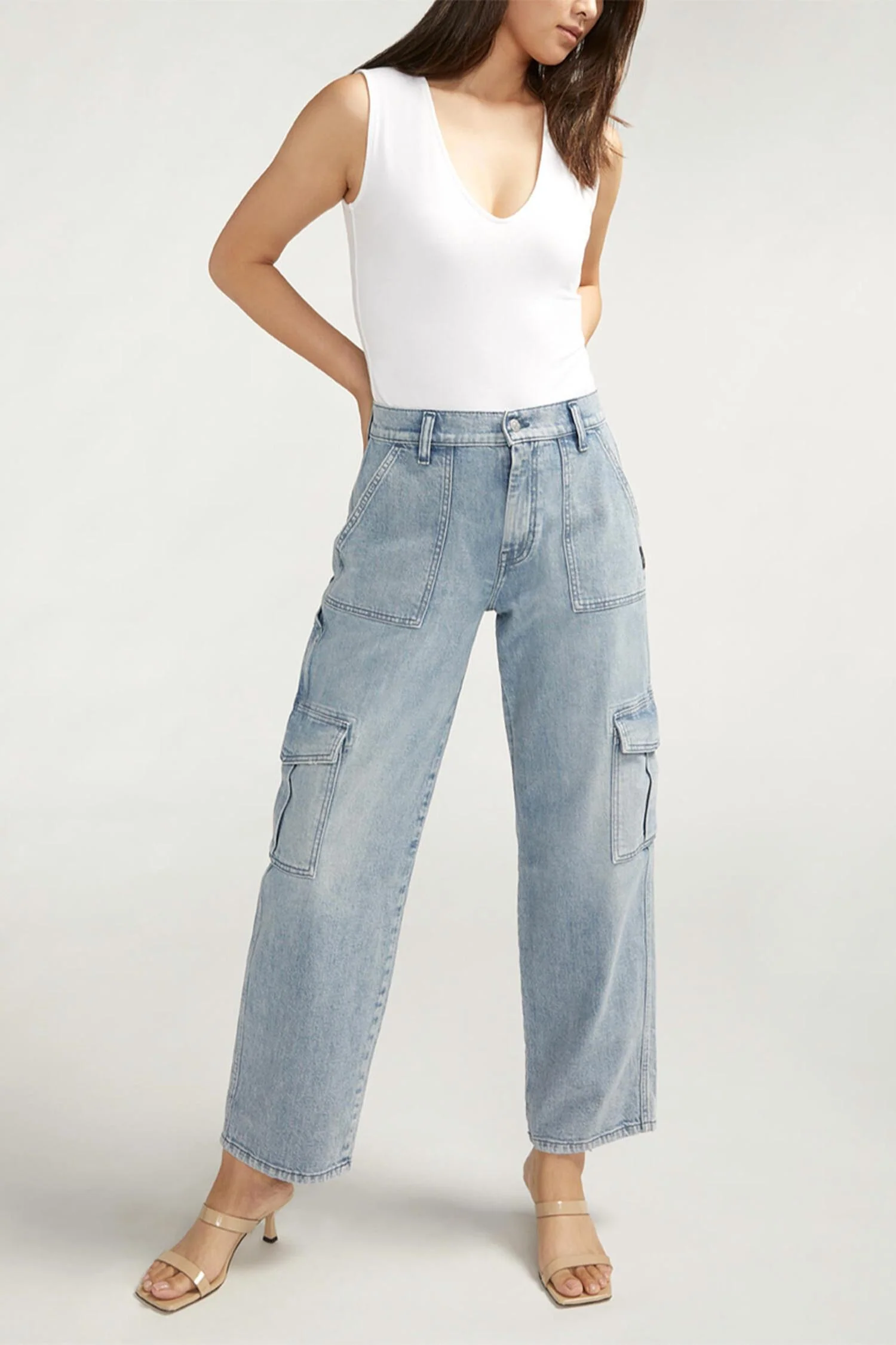 Utility Cargo Straight Leg Jeans In Indigo