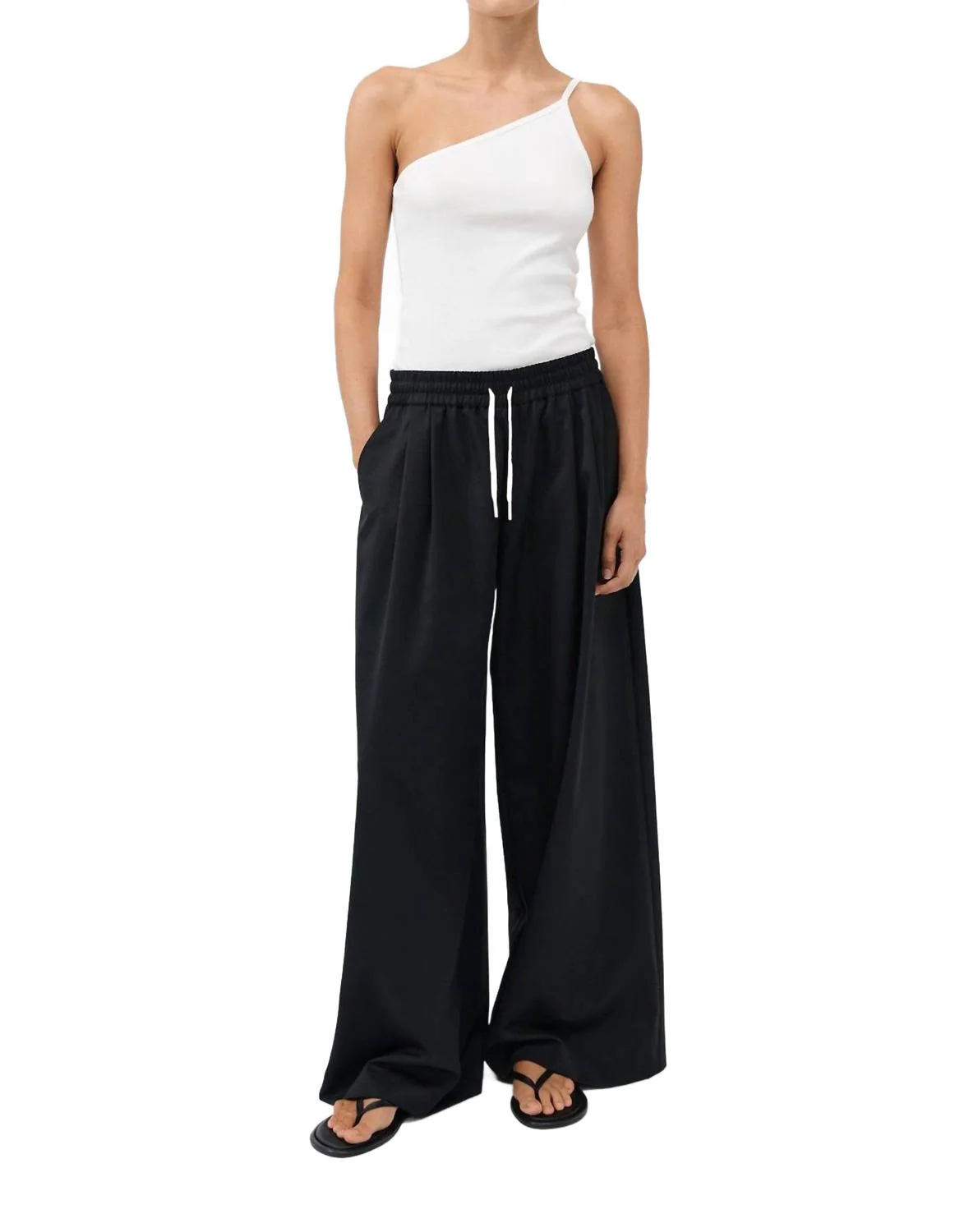 Wool Drawstring Pants In Black
