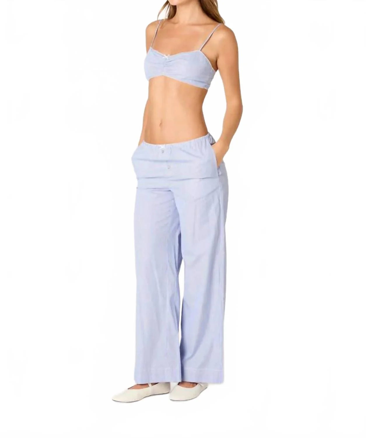 Stripe Bralette And Pant Set In Marine Blue