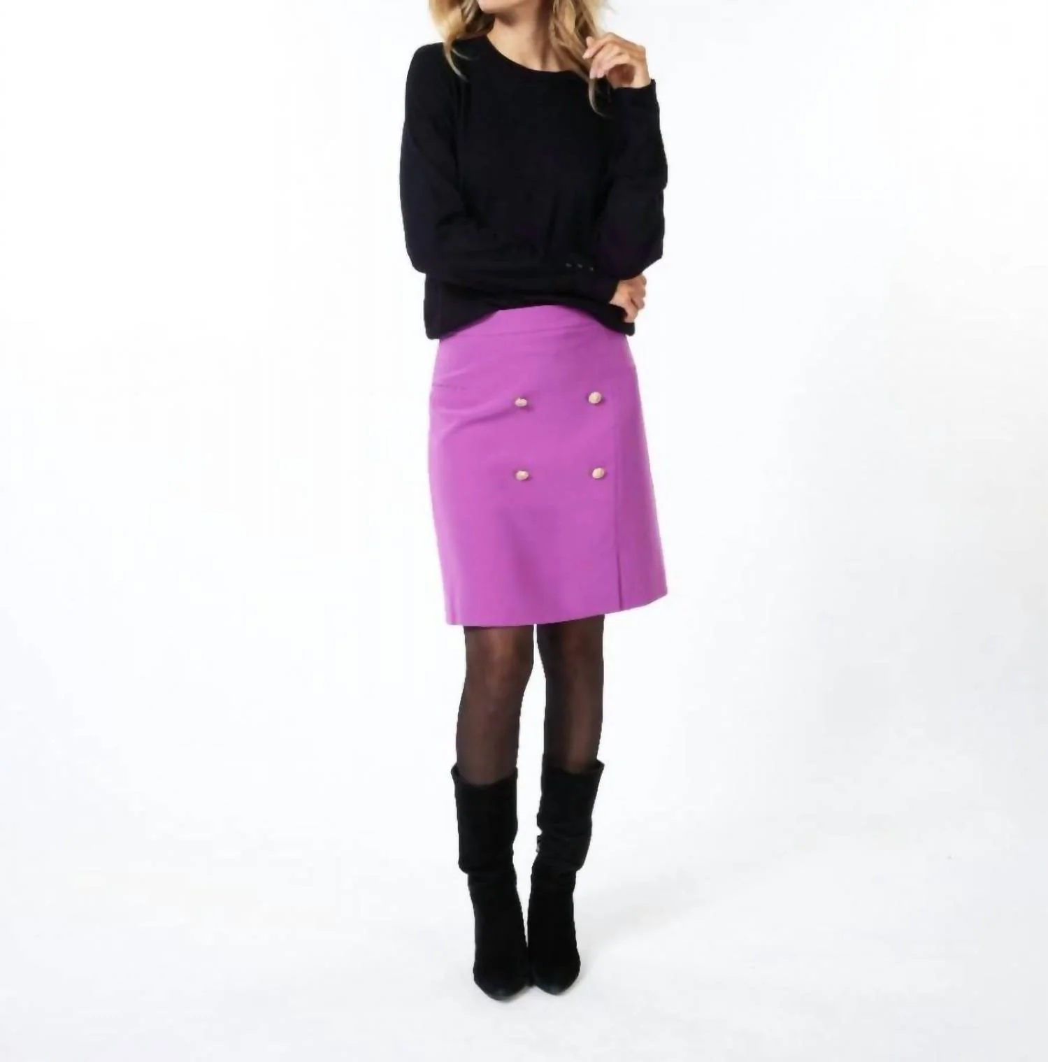 Button Detail Mini Skirt In Violet