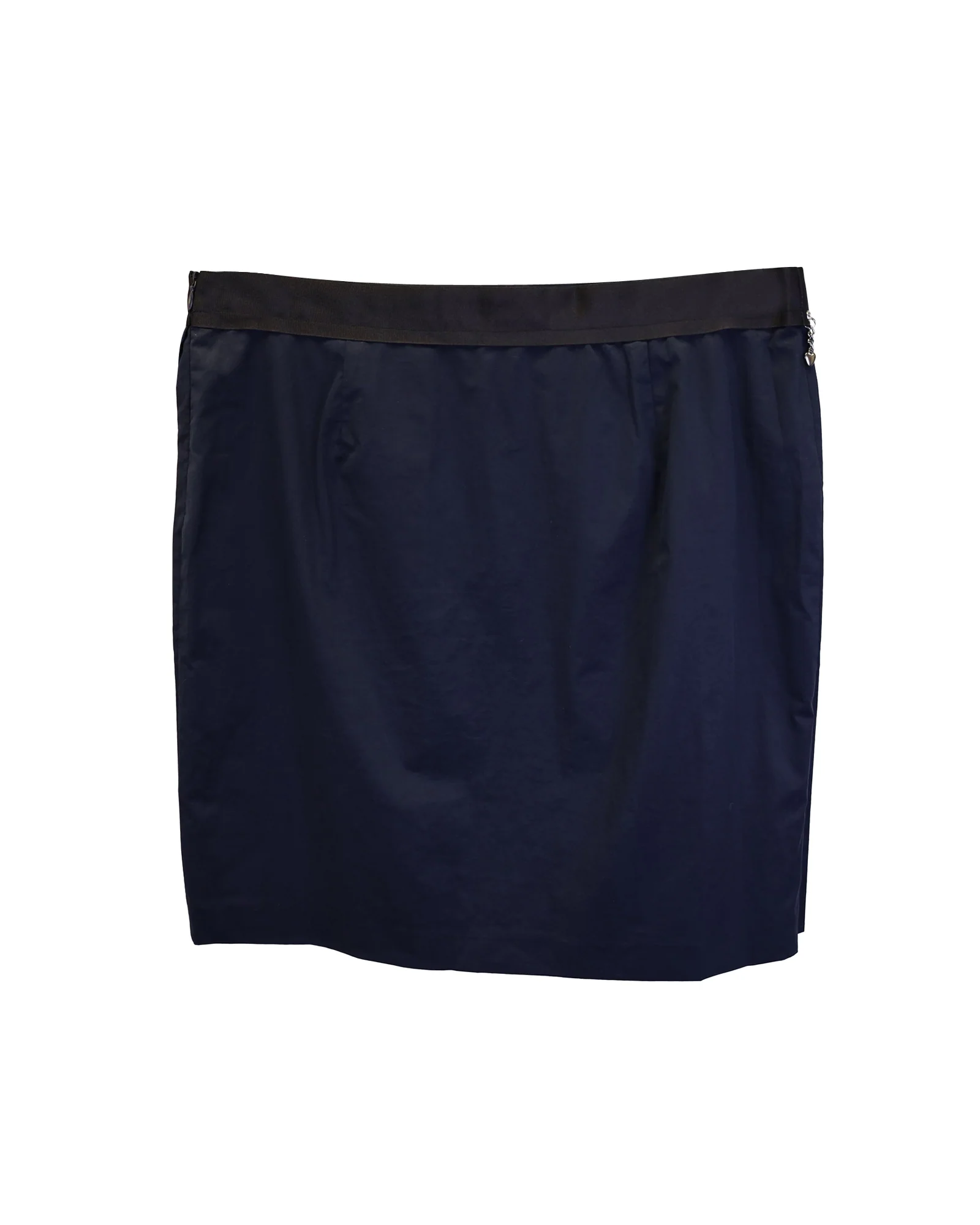 Love Moschino Charm Embellished Ruffle Mini Skirt in Navy Blue Cotton