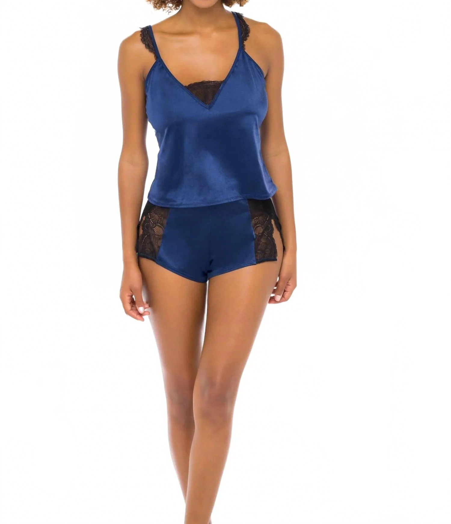Saskia Lace Camisole & Short Set In Estate Blue / Black