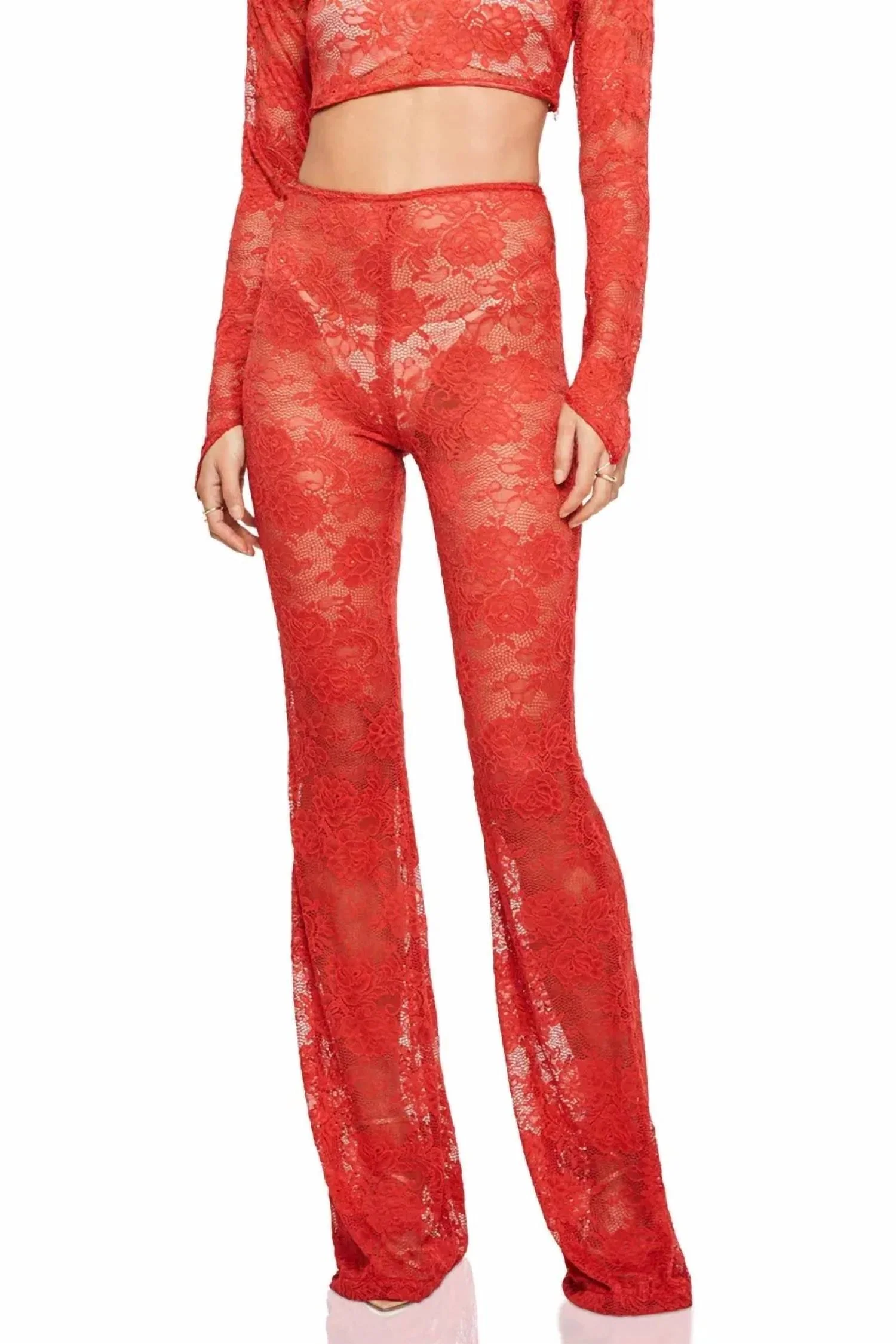 Heaven Lace Set Crop Top And Pants In Red