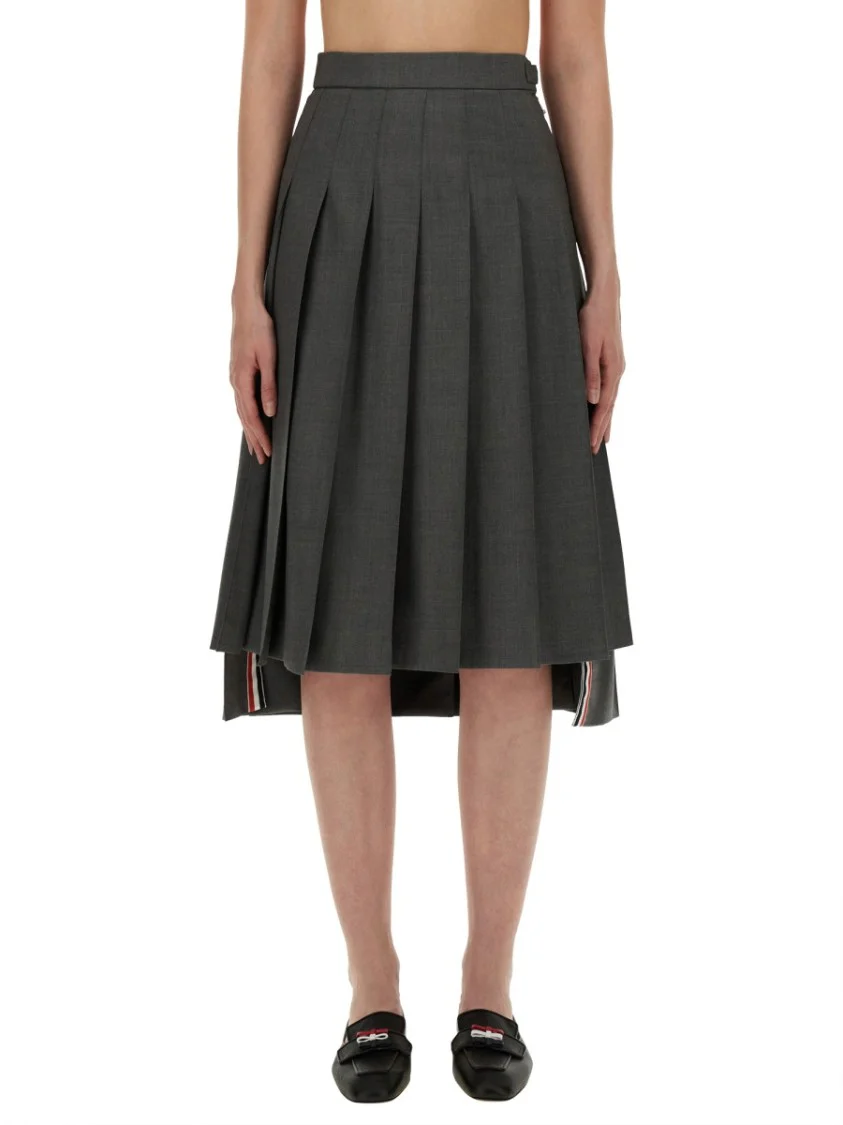 Pleated Grey Midi Skirt With High-Low Hem