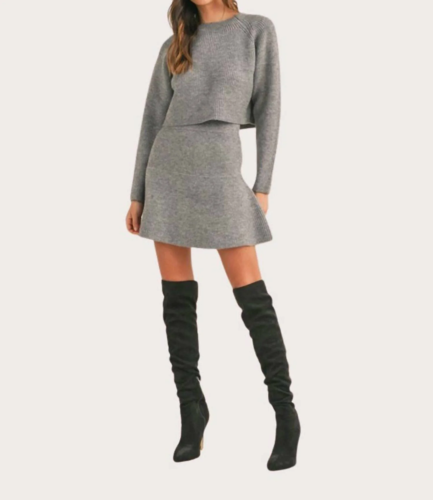 Courtney Sweater Flare Skirt In Charcoal