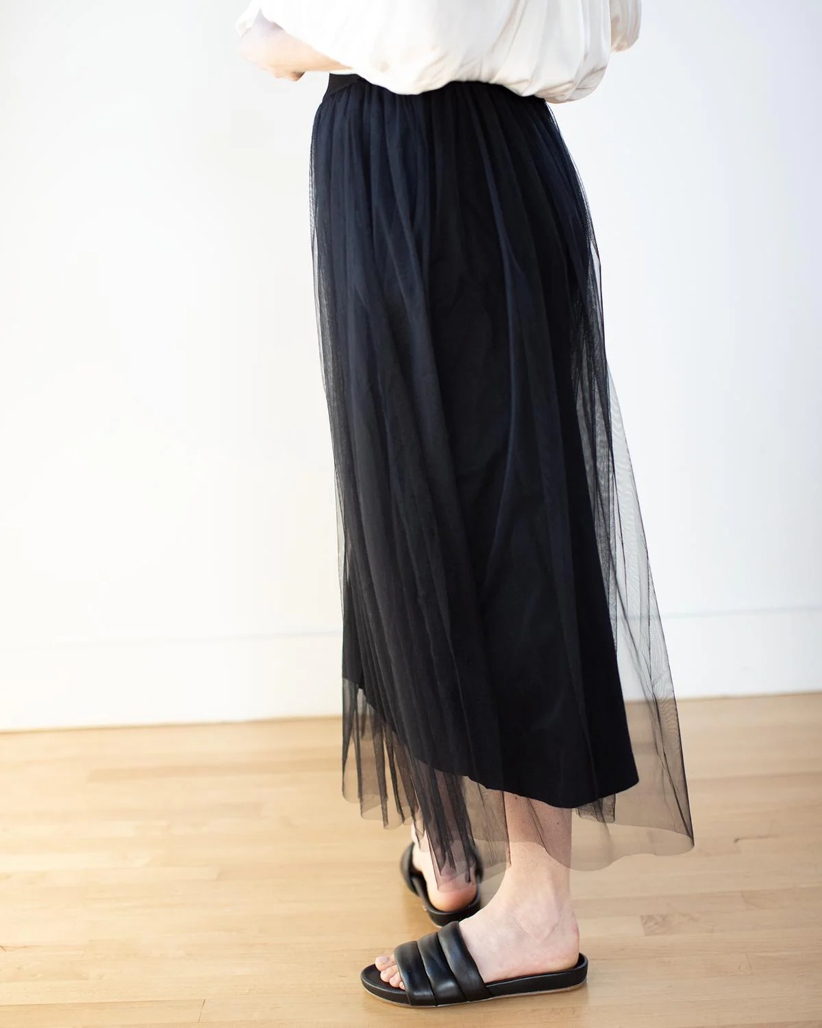 Gathered Skirt With Tulle In Black