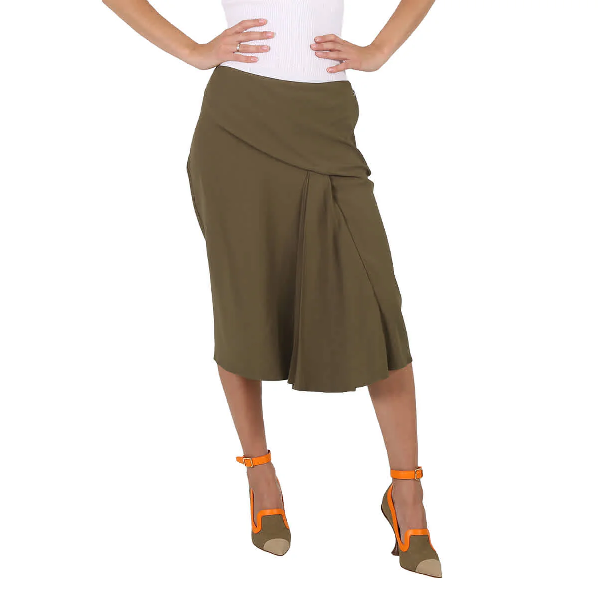 Versace Ladies Caramel Draped Midi Skirt