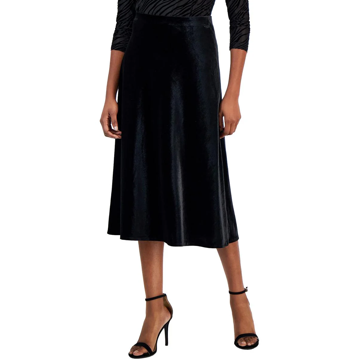 Womens Solid Velvet Midi Skirt