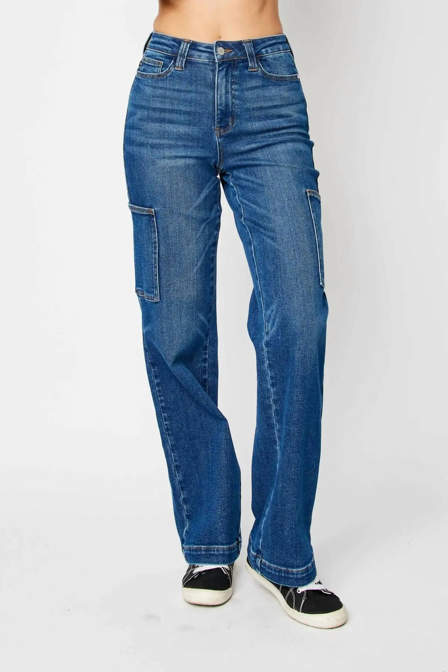 Cargo Wide Leg Jeans In Dark Blue
