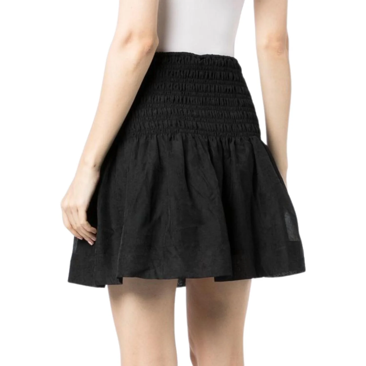 Crinkled Georgette Smocked Mini Skirt In Black