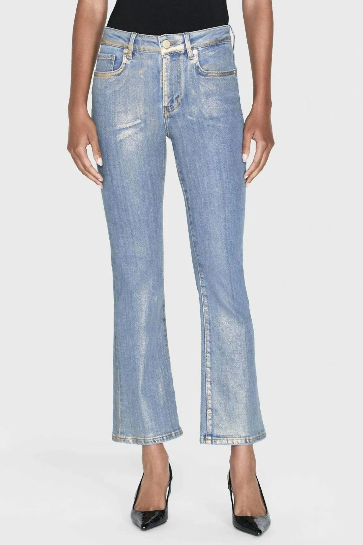 Le Crop Mini Boot Jeans In Gold Hologram