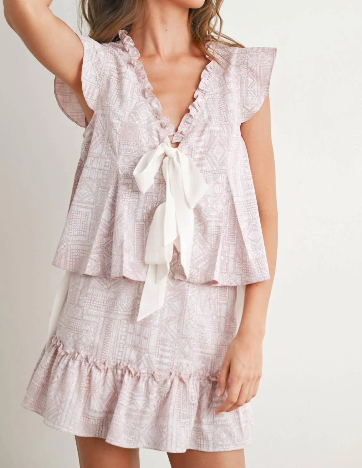 Boho Ruffle Top And Skirt Set In Mauve