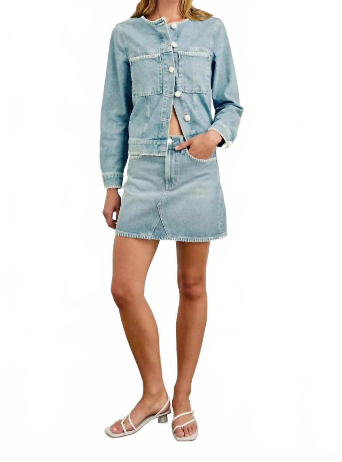 Laurel Mini Skirt In Harbor Blanket Stitch