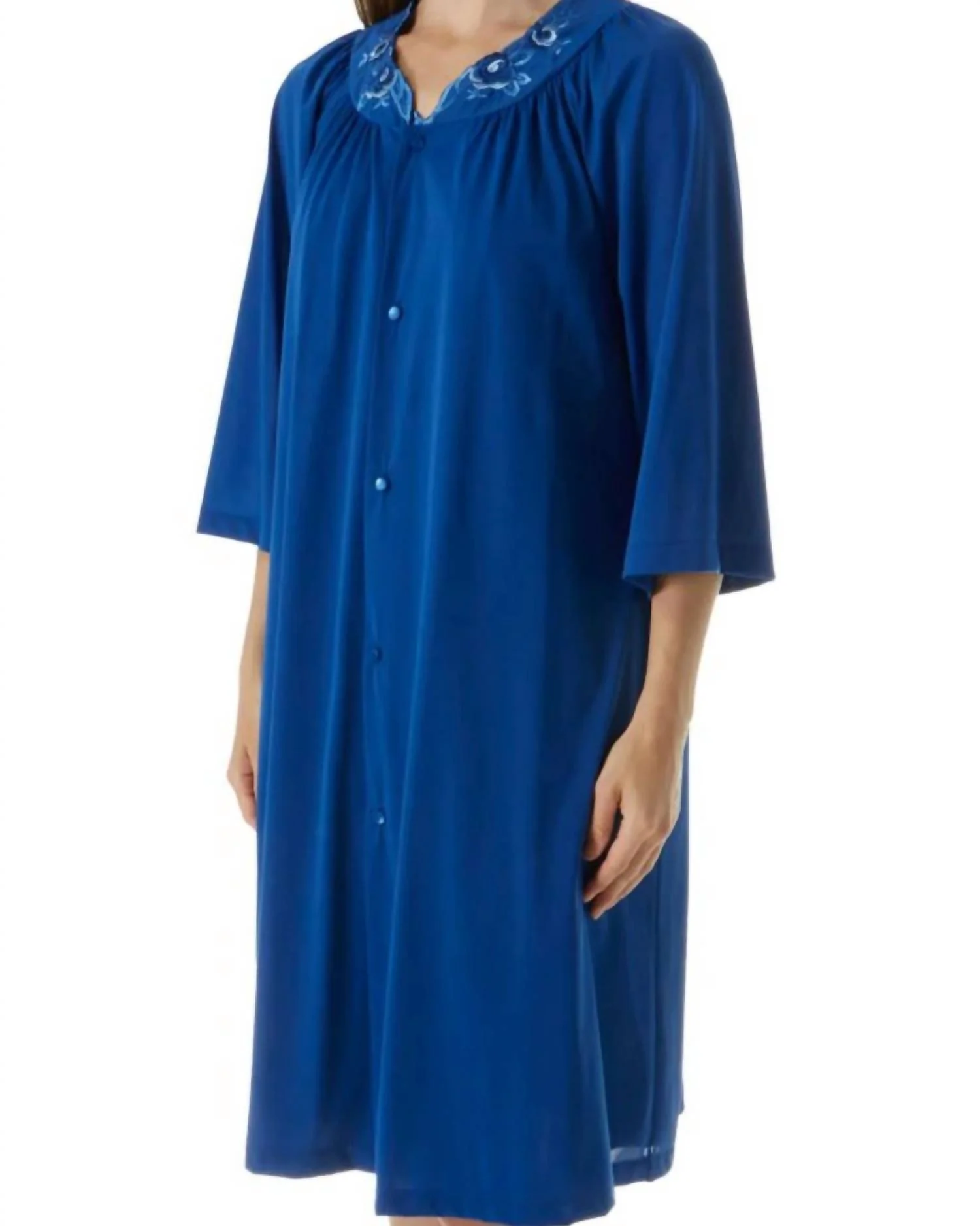 Short 3/4 Sleeve Button Down Robe In Navy