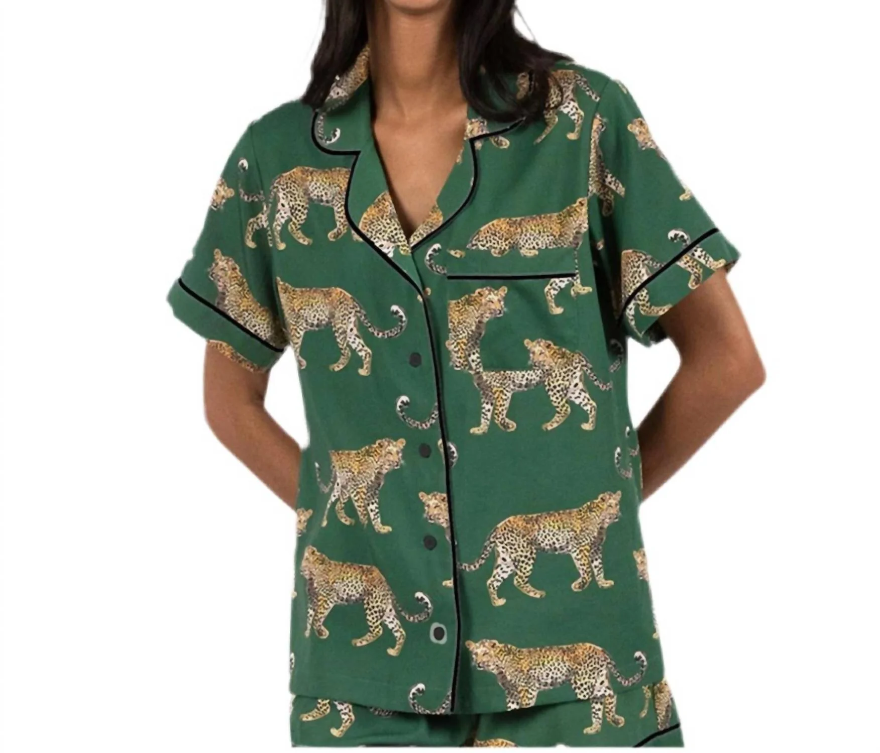 Cheetah Pajama Shorts Set In Green