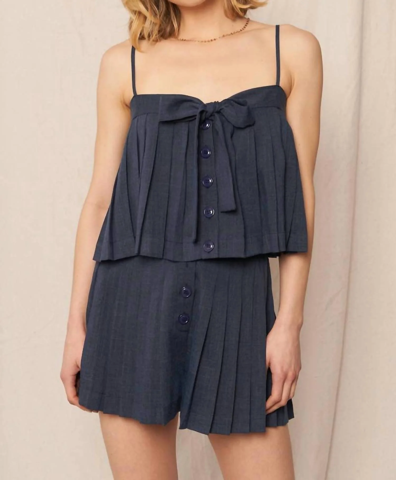 Pleated Bow Set In Navy
