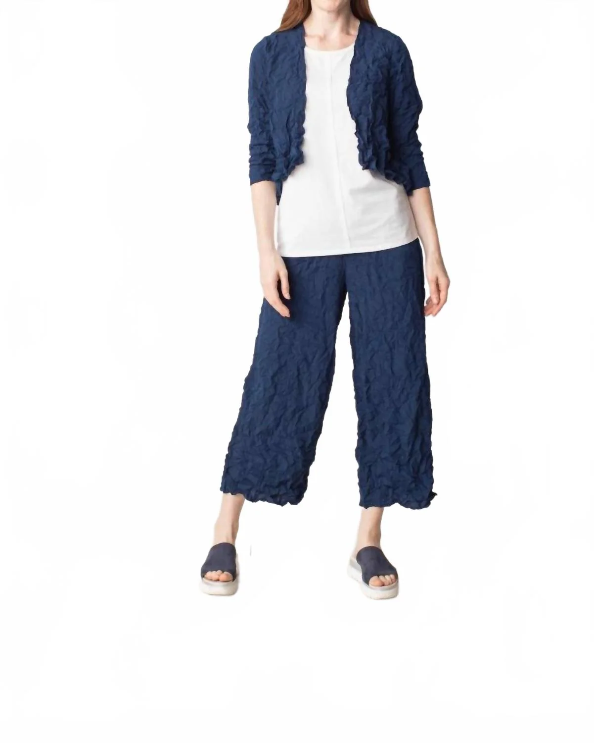 Crinkle Crepe Crop Pant In Navy