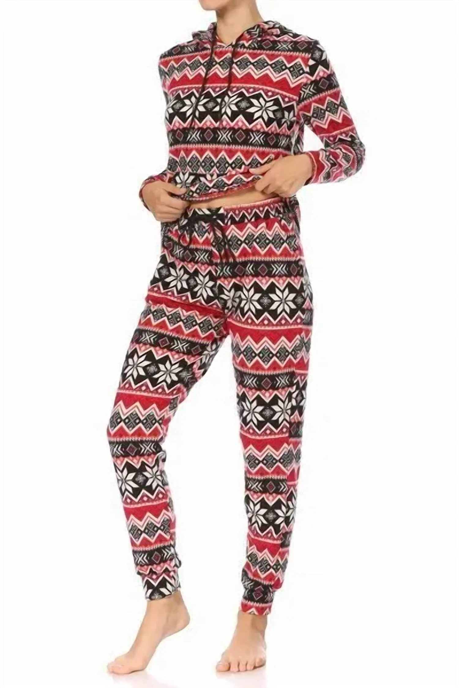 Holiday Hooded Lounge Set Pajamas In Multi