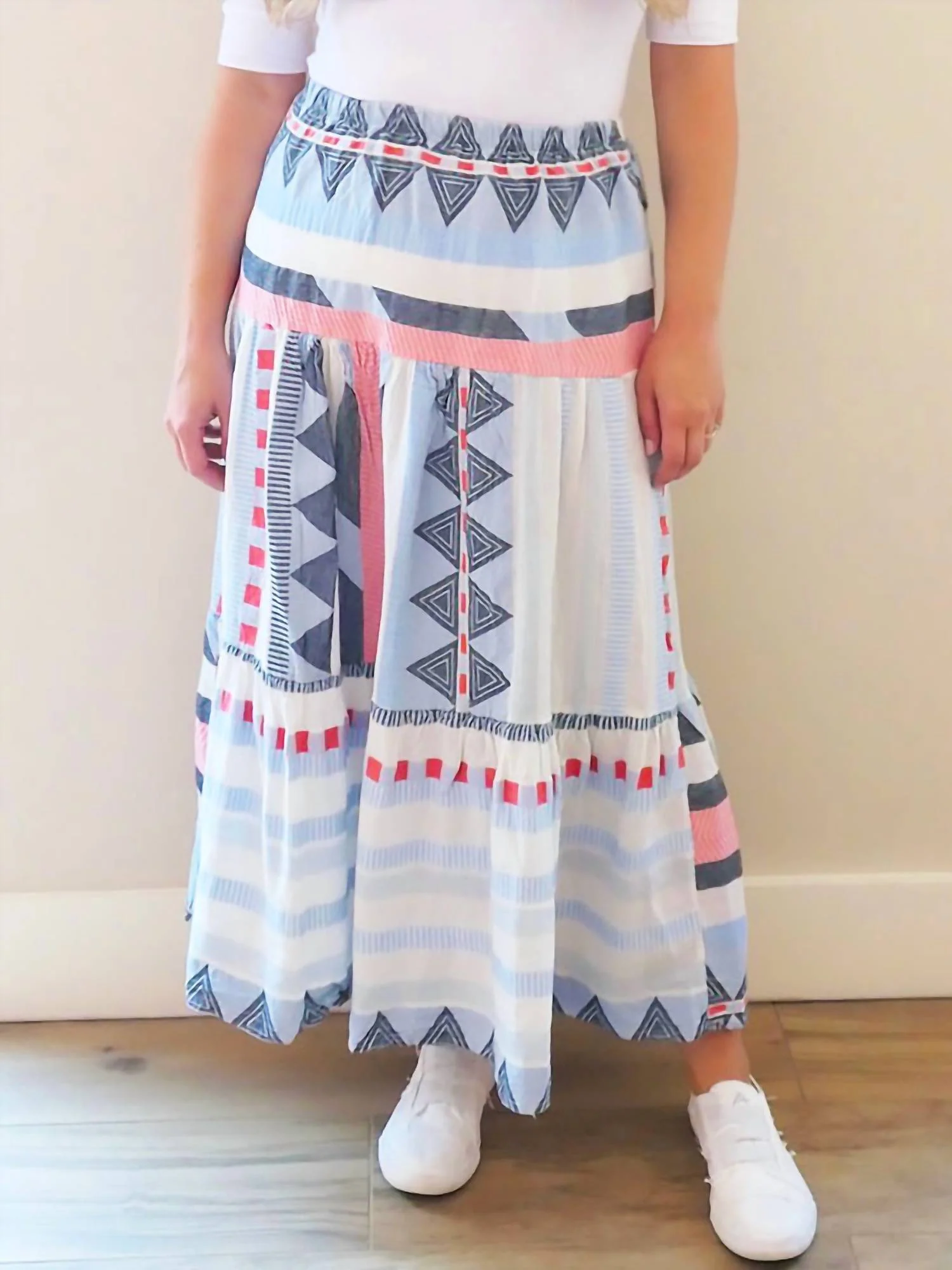 Meraki Tiered Skirt In Red Multi