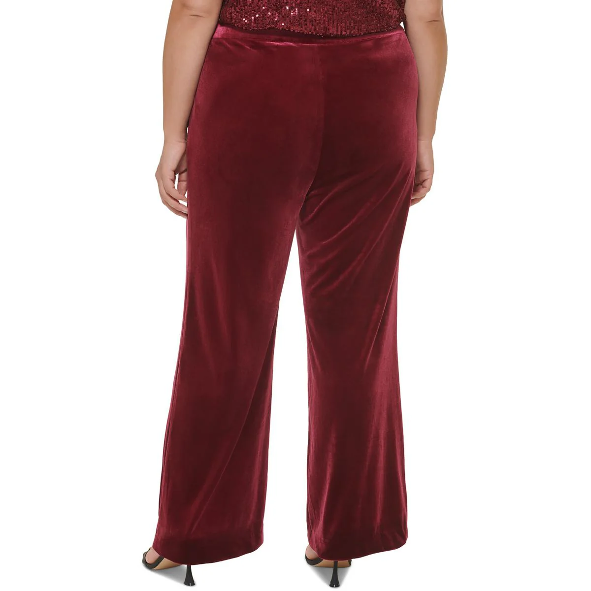 Plus Womens Velvet Pocket Wide Leg Pants