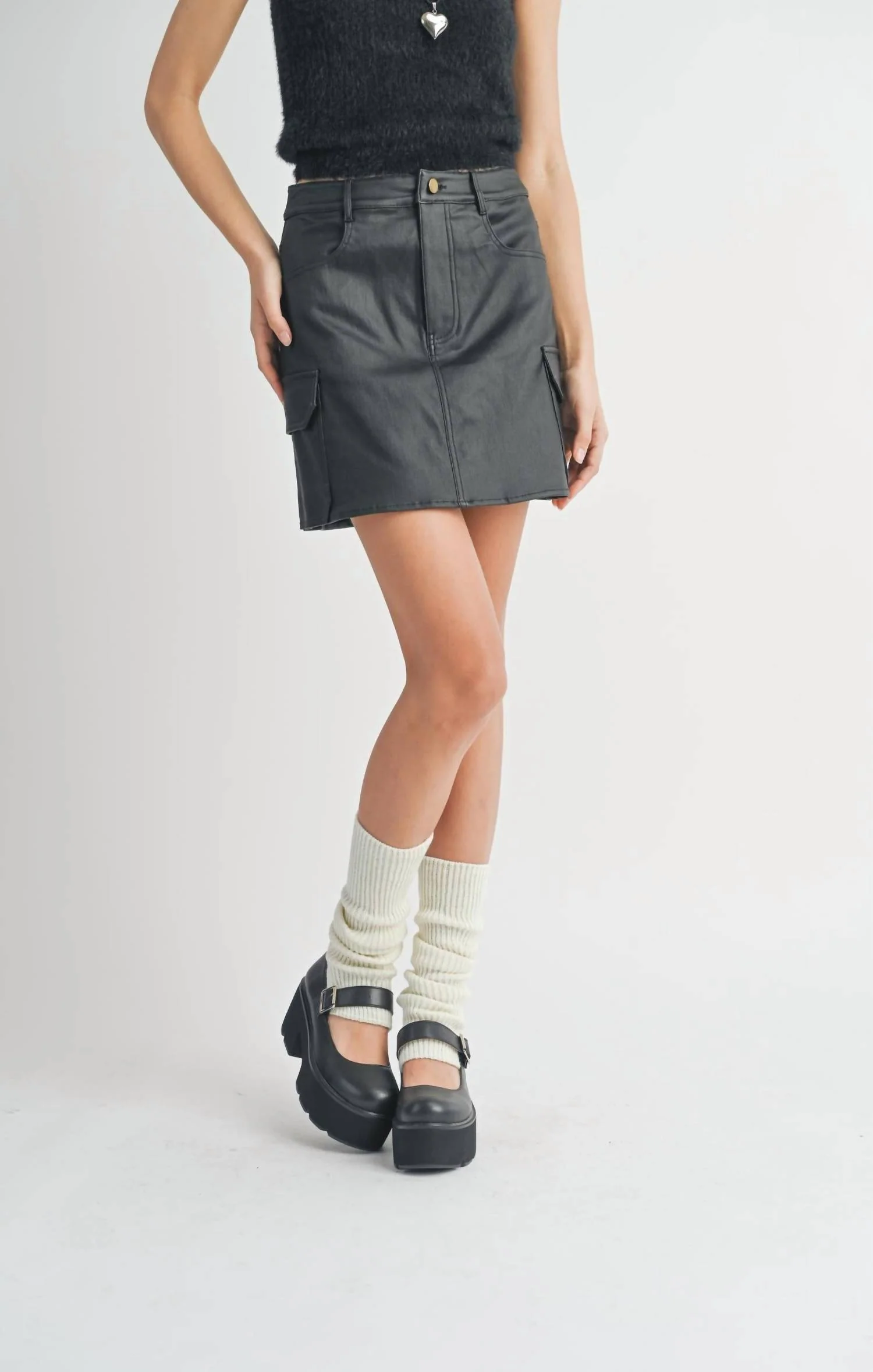 Coated Mini Skirt In Black