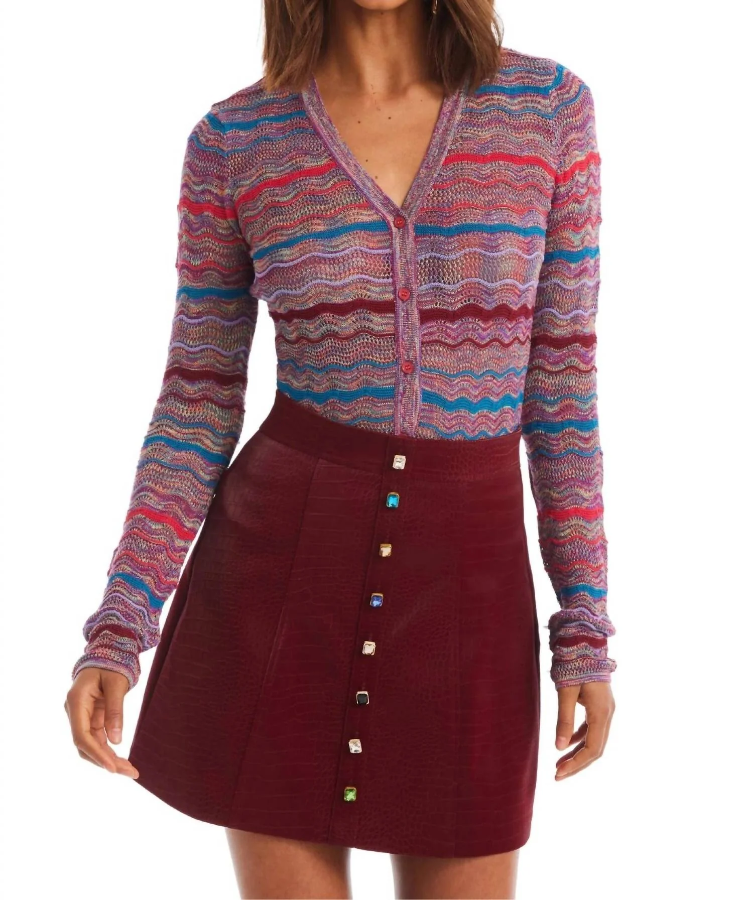 Rhinestone Mini Skirt In Merlot