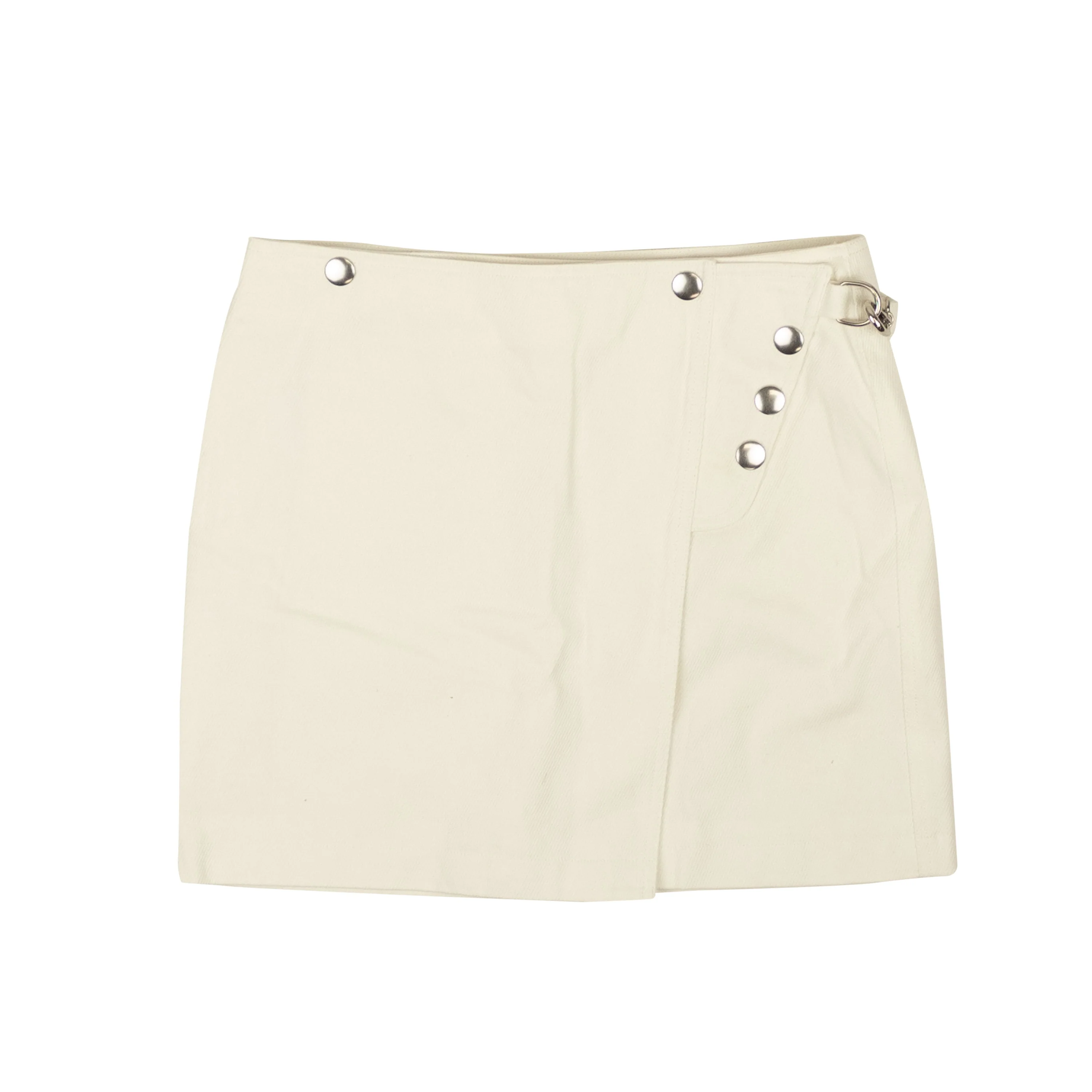 Cloud White Cotton Snap Flared Mini Skirt