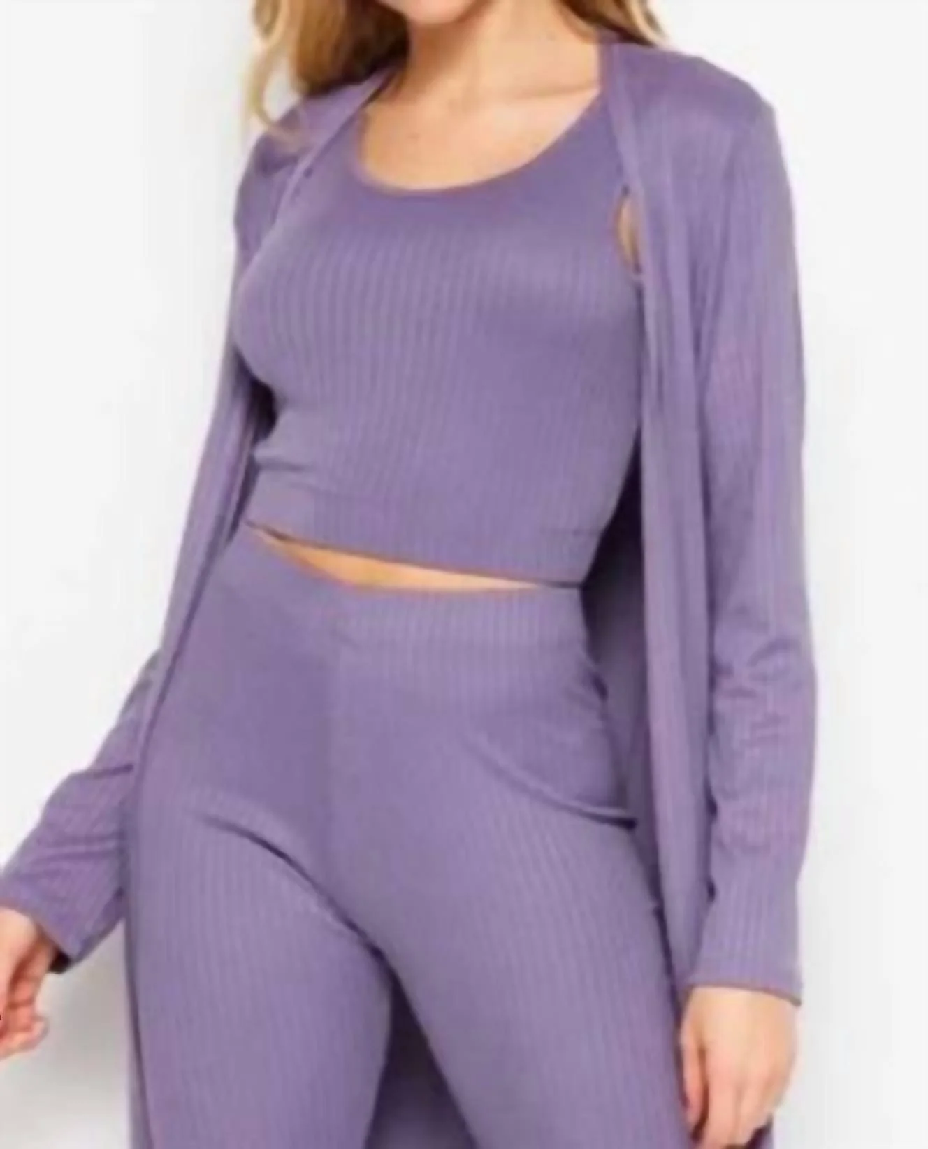 Feels Like Fun 3-Piece Ribbed Set In Lilac
