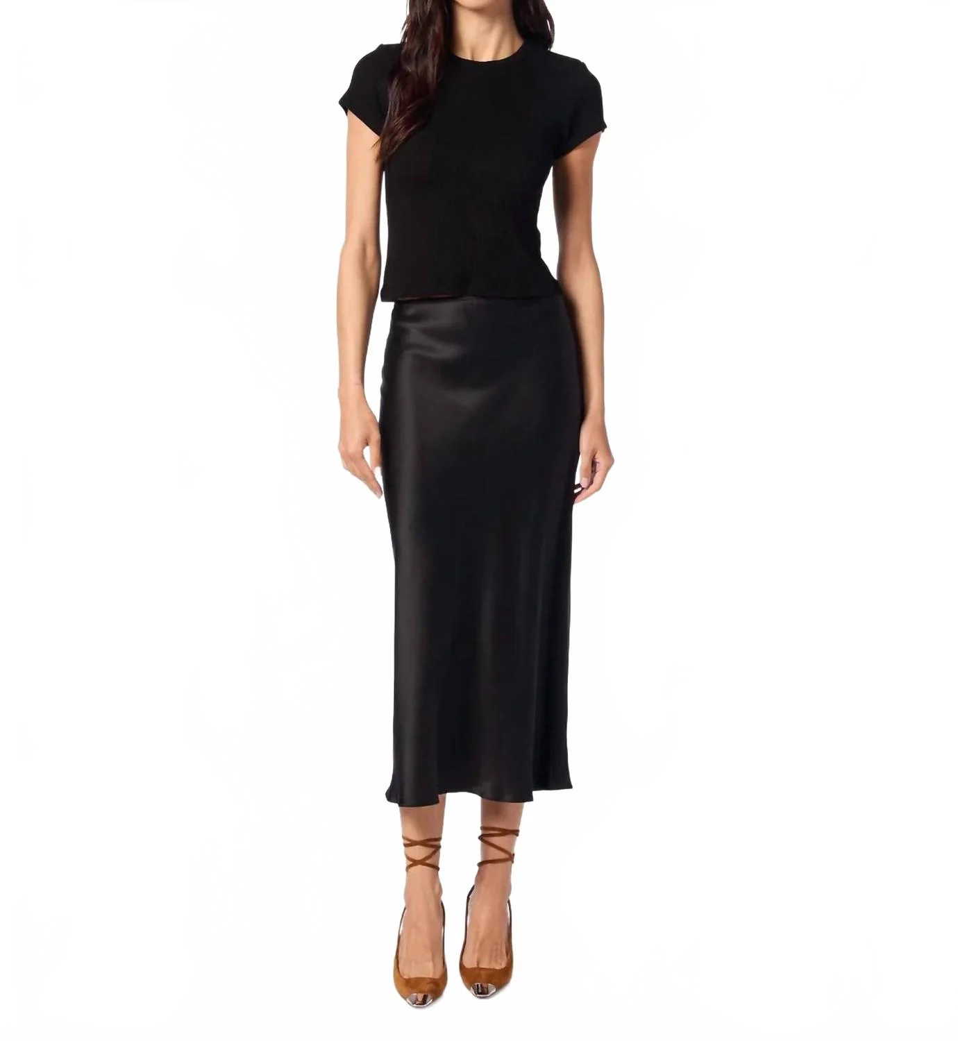 Miranda Bias Cut Pull On Skirt In Black