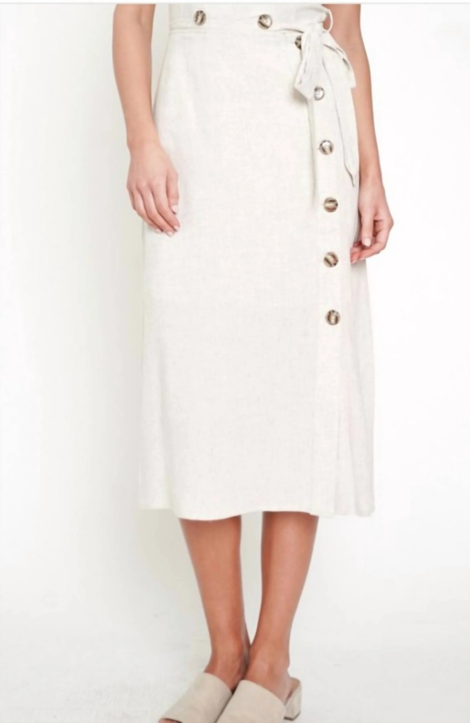 Linen Button Up Skirt In Cream