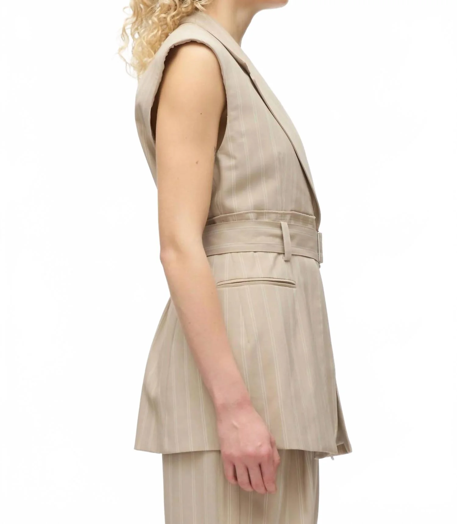 Fluid Pinstripe Belted Blazer In Fawn