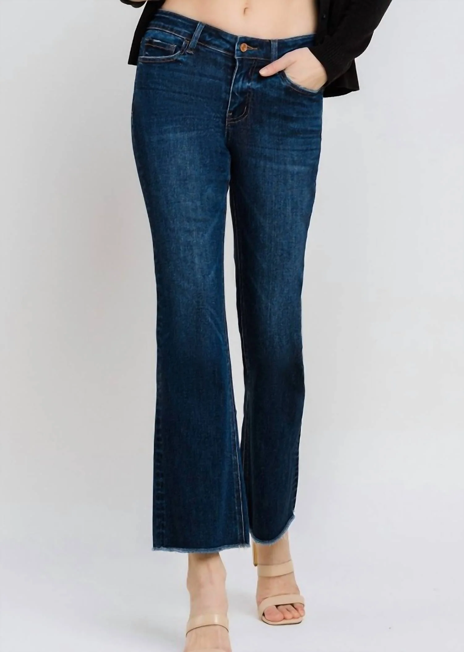 Stacy Mid Rise Kick Flare Jean In Dark Wash