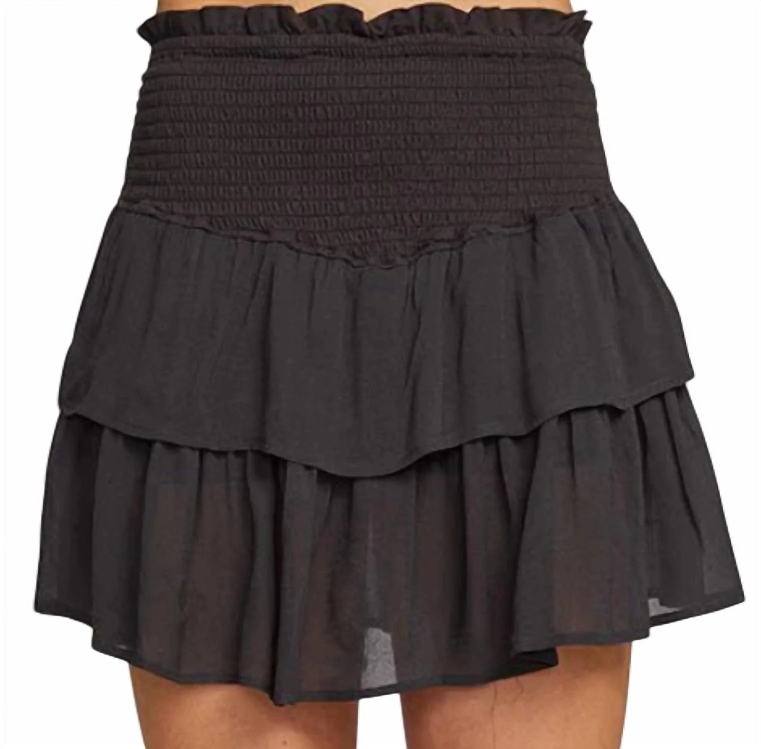 Ruffled Tiered Mini Skirt In Black