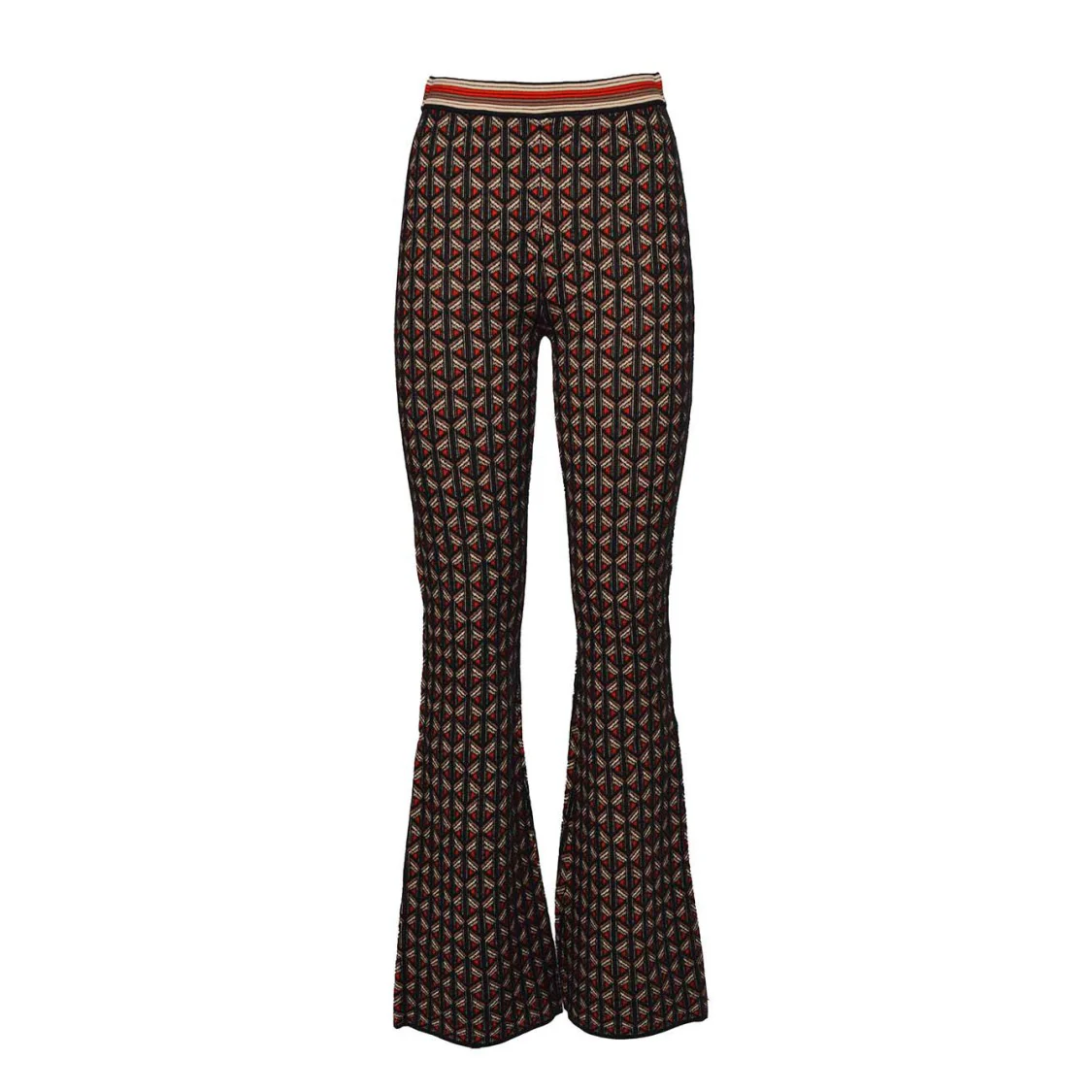 Geometric Jacquard Knit Flared-Leg Pants