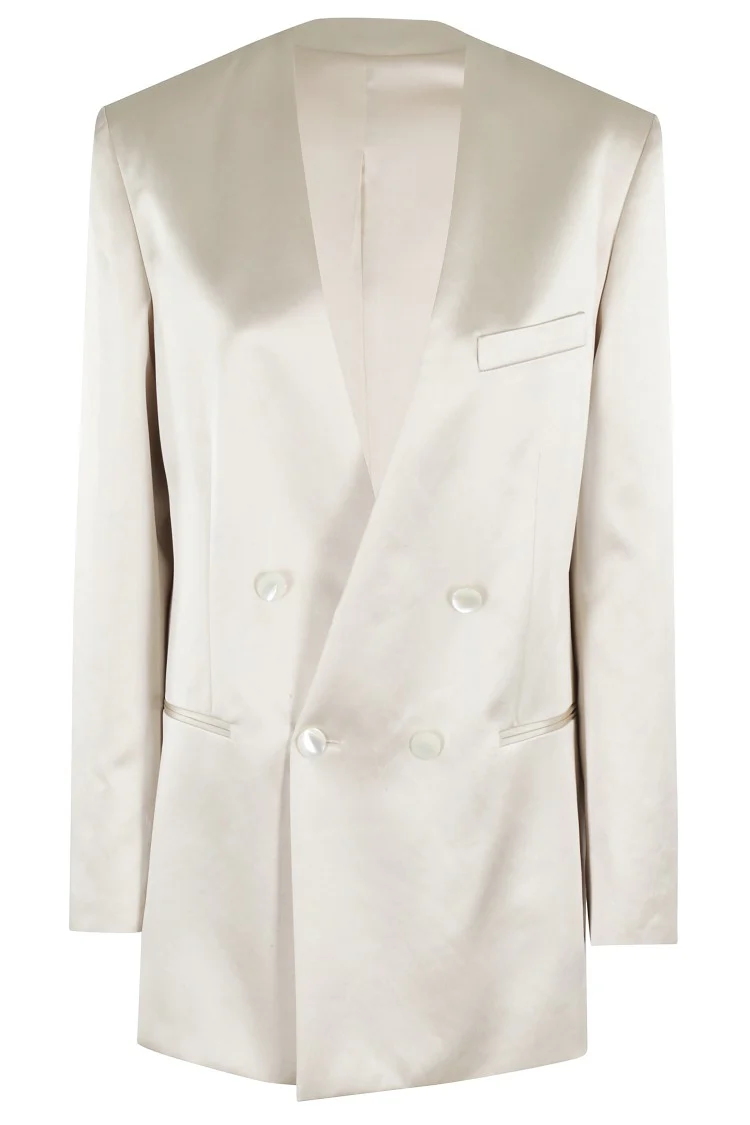 Double-Breasted Ivory Duchess Blazer