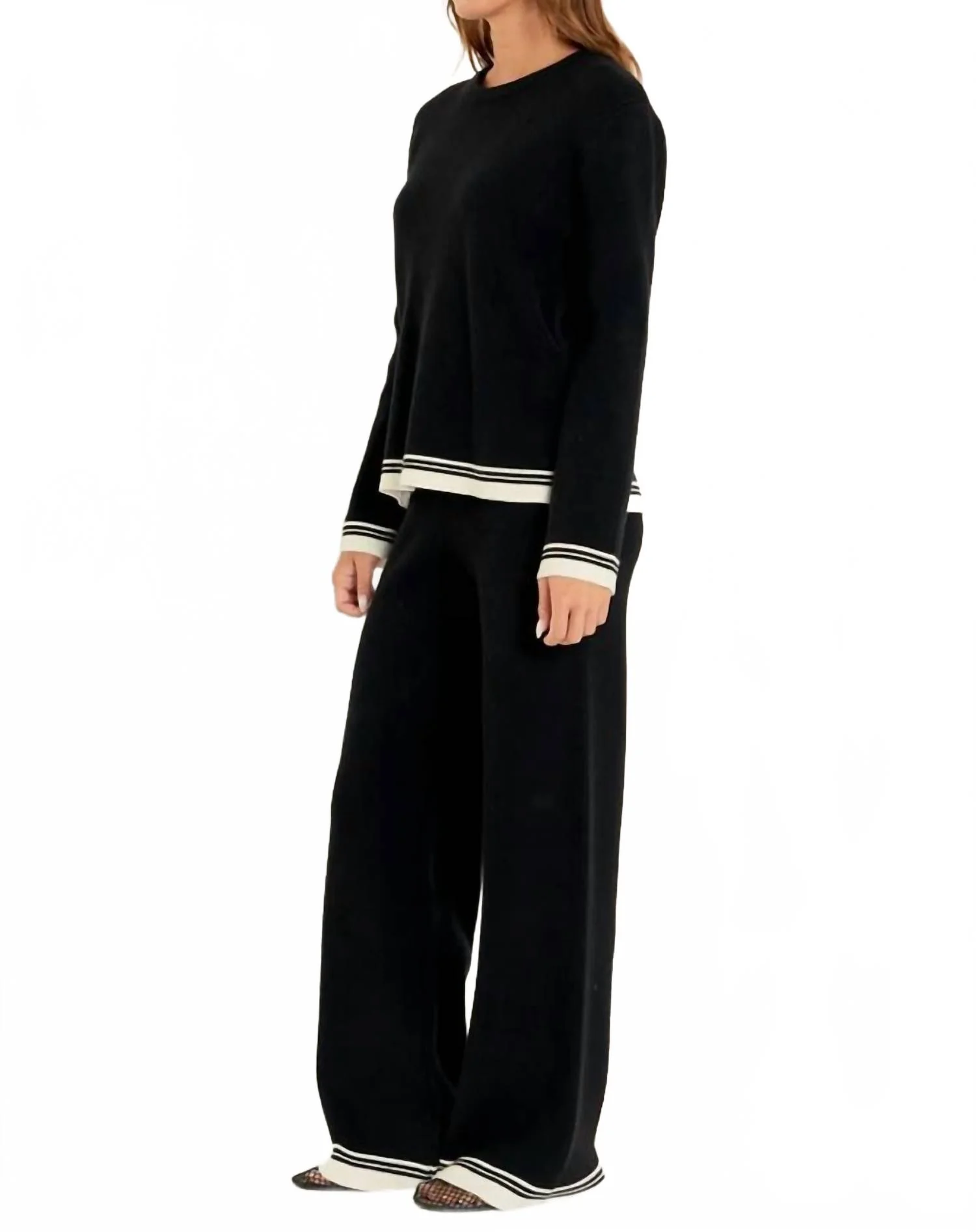 Contrast Stripe Knit Set In Black