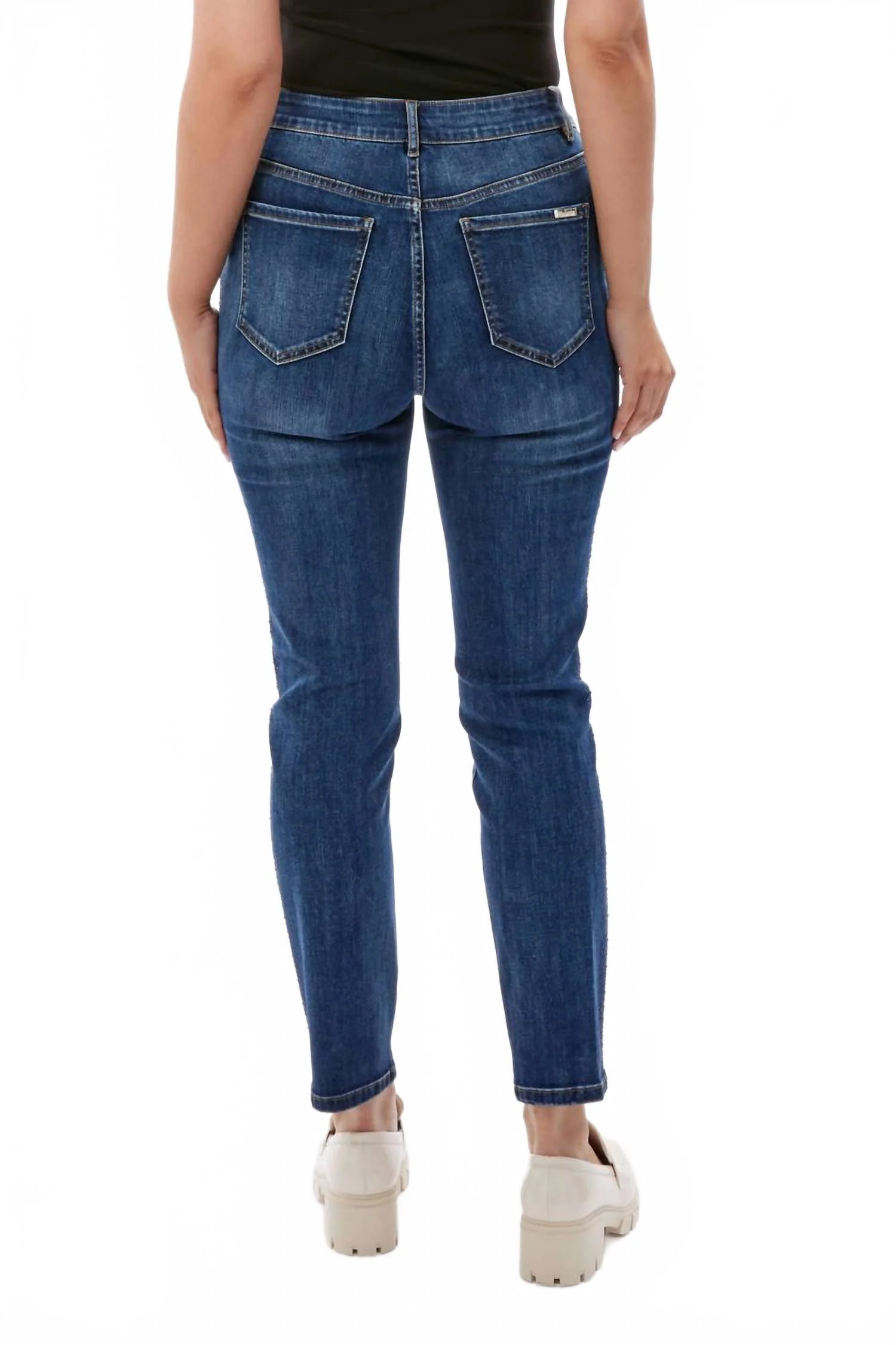 High Waisted Ankle Length Jean In Dark Blue