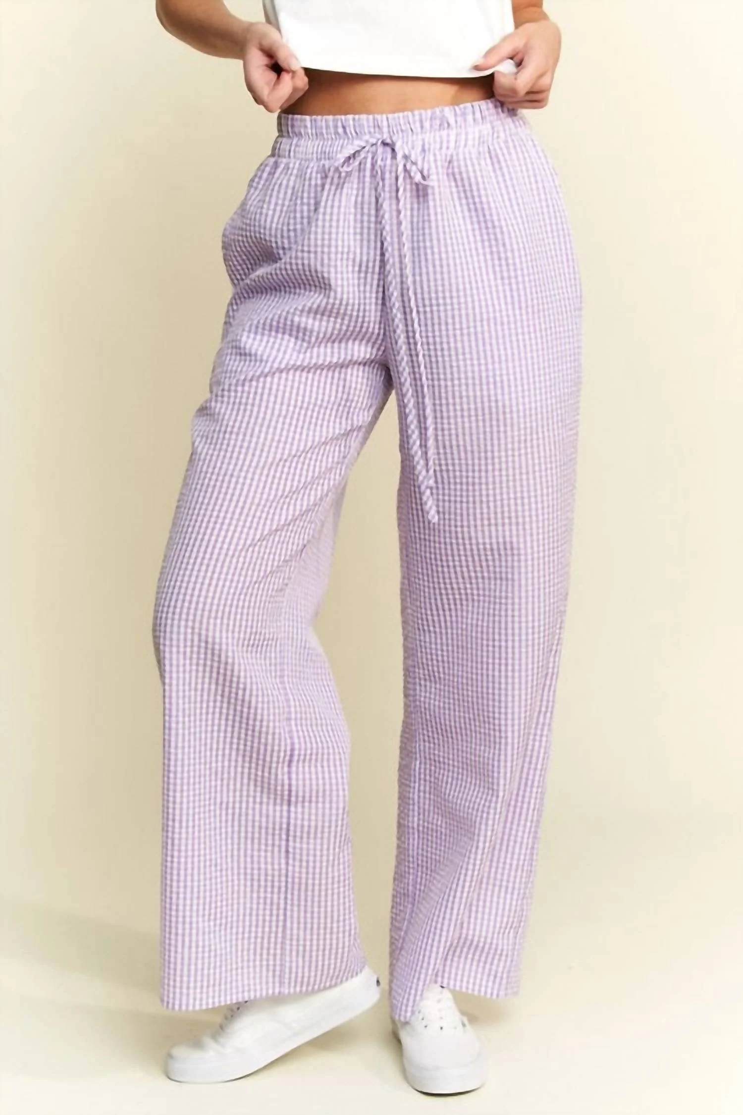 Gingham Boxer Pants In Lavender