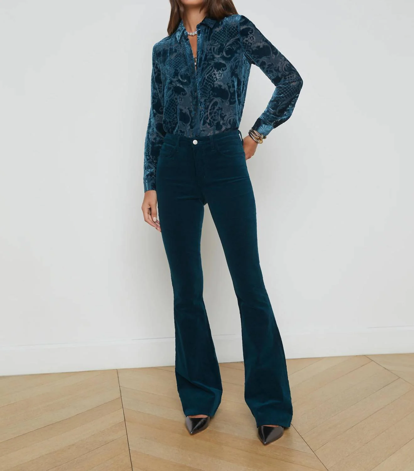 Marty Velvet Pant In Turquoise