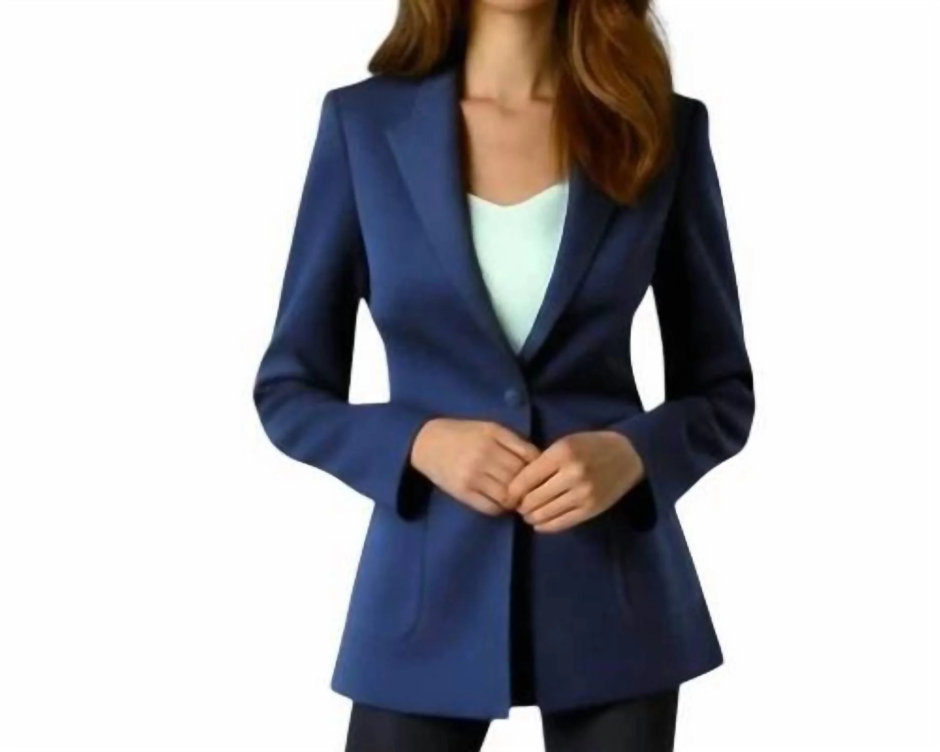 Single Button Wool Blend Classic Blazer In Navy