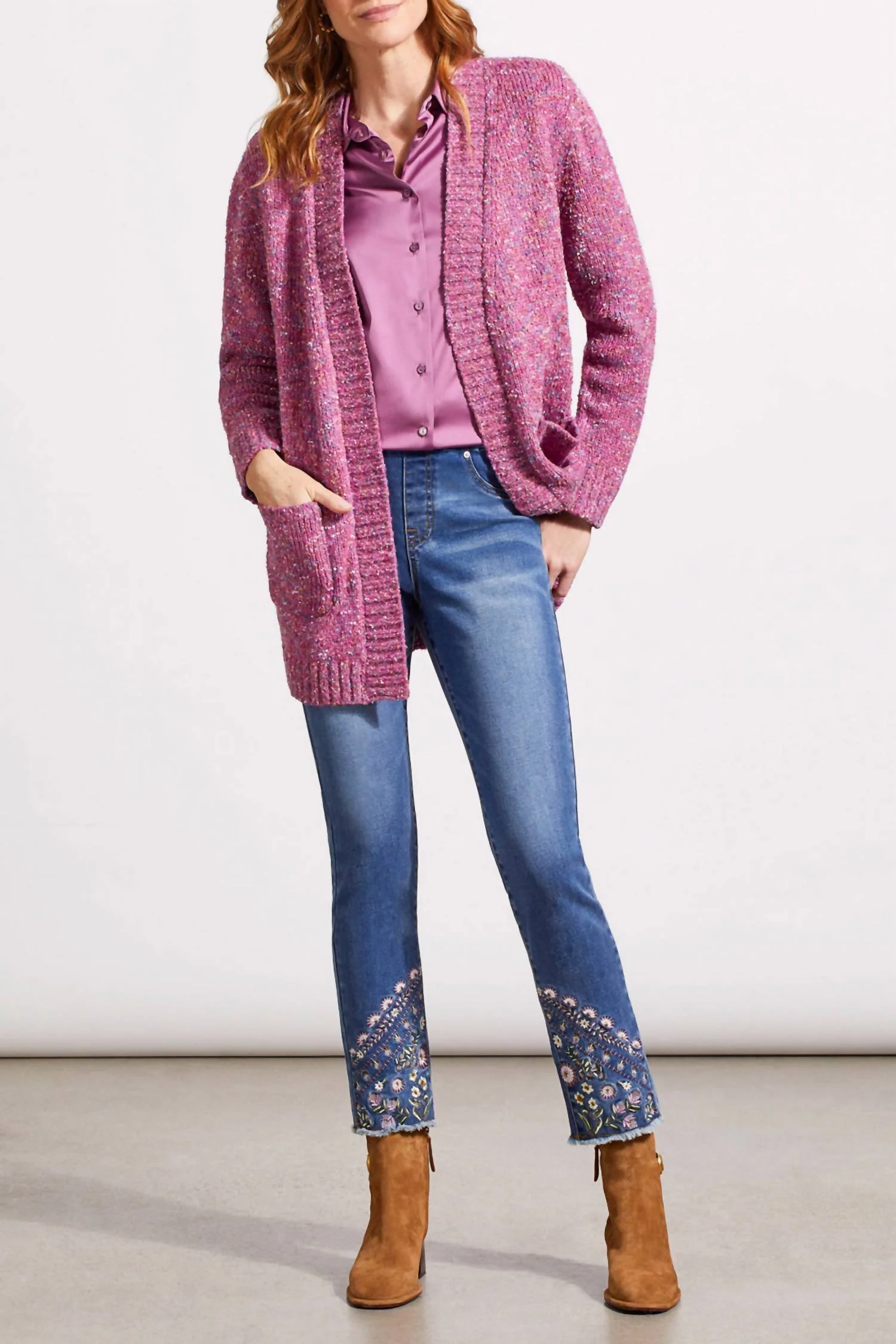 Audrey Pull-On Slim Ankle Jeans With Embroidery In Blue