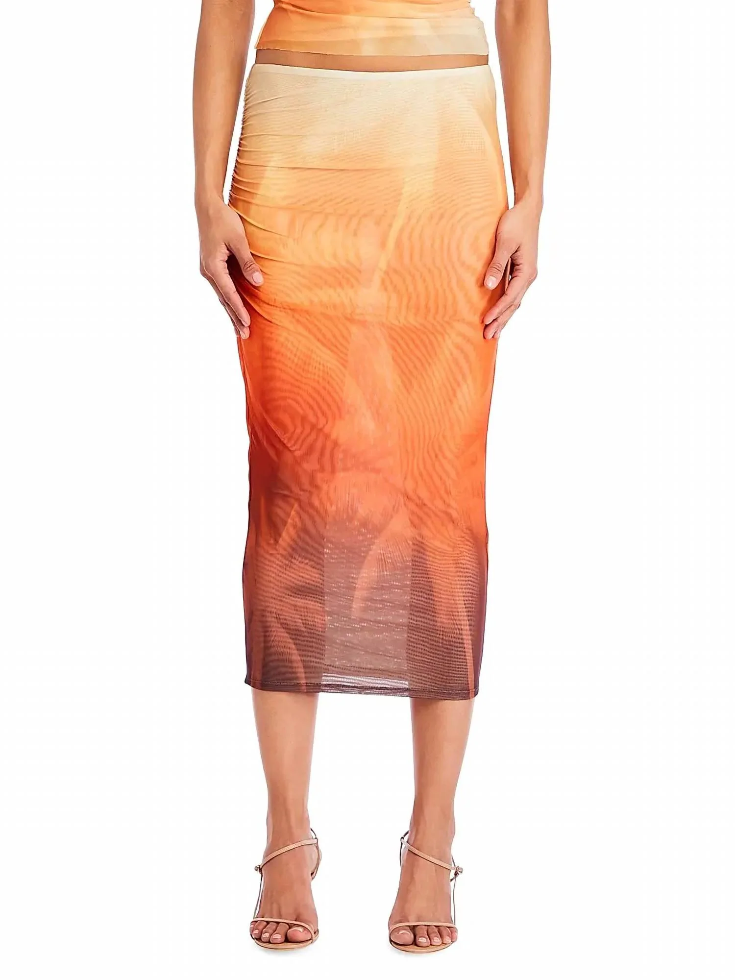 Nia Mesh Midi Skirt In Sunset Palm