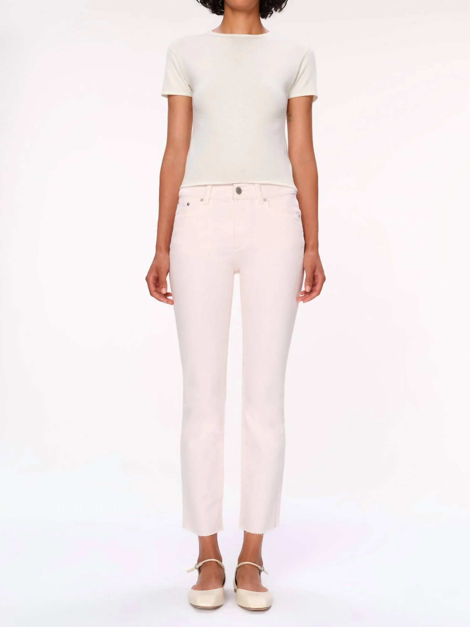 Mara Straight Mid Rise Ankle Jeans In Primrose Pink