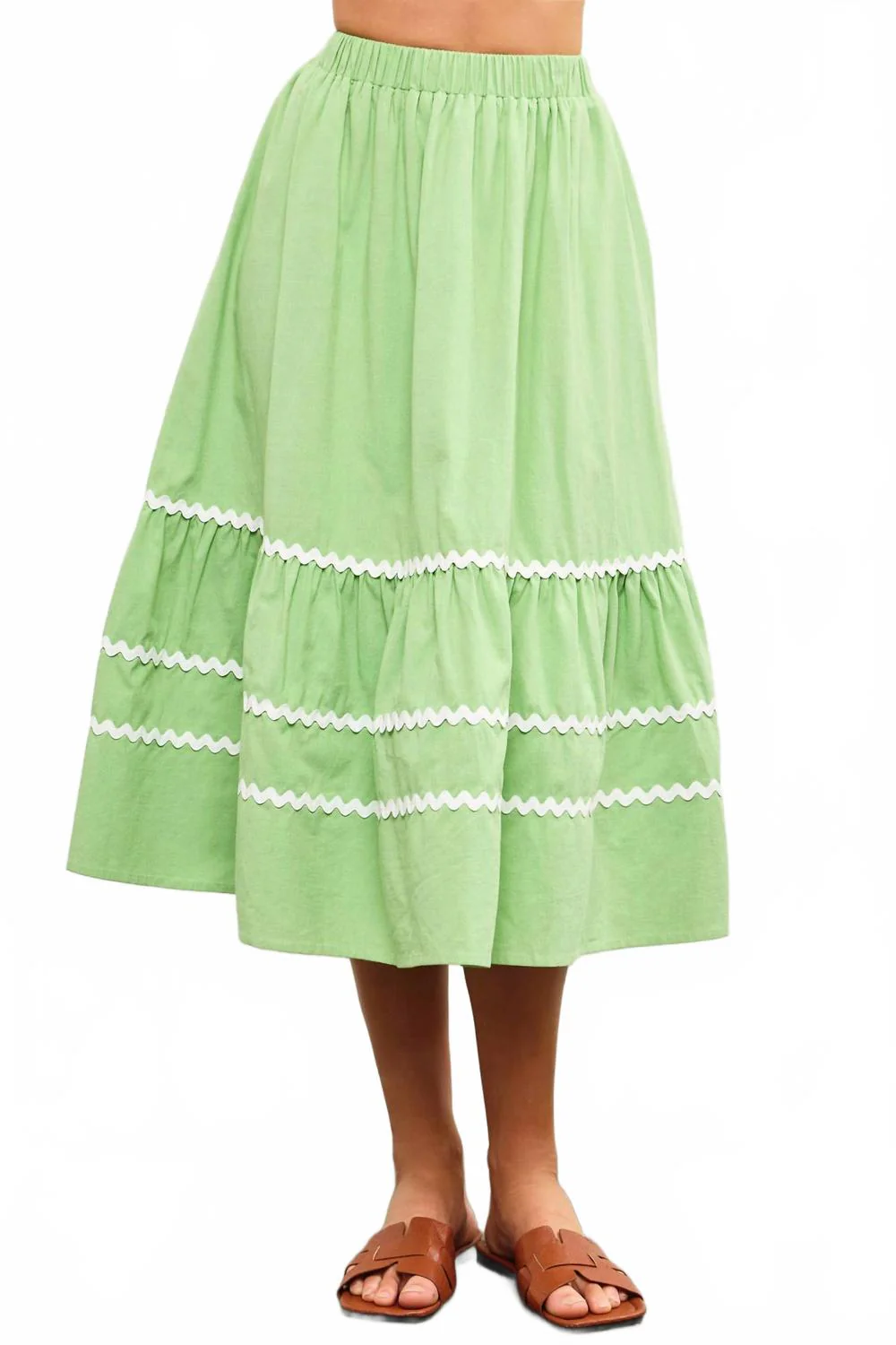Lime Ric Rac Midi Skirt In Apple Green
