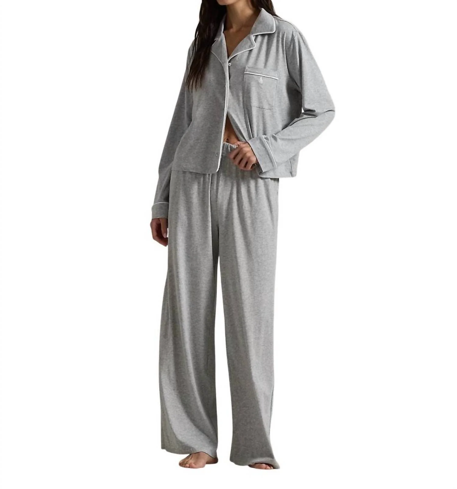 Long-Sleeve Jersey Pajama Set In Heather Grey
